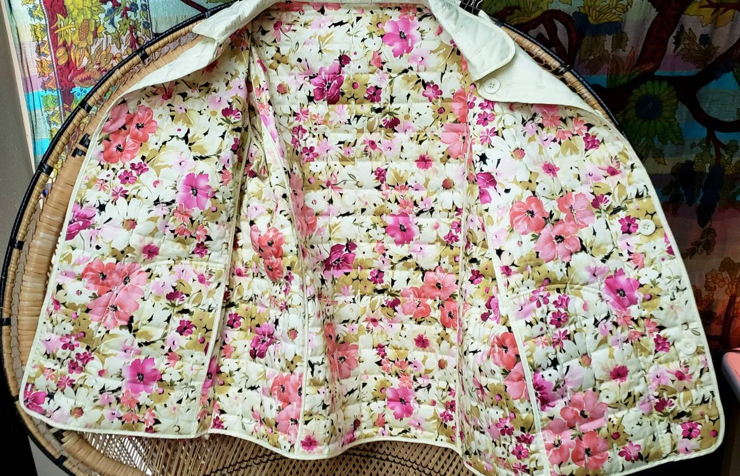 60s Reversible Jacket Vintage Women's Reversible Jacket, Yellow and Pink Floral Jacket, Spring Jacket, Md/lg - Image 9