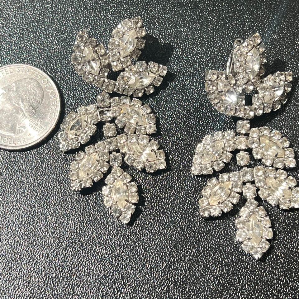 60s Rhinestone Chandelier Clip On Earrings - Image 6