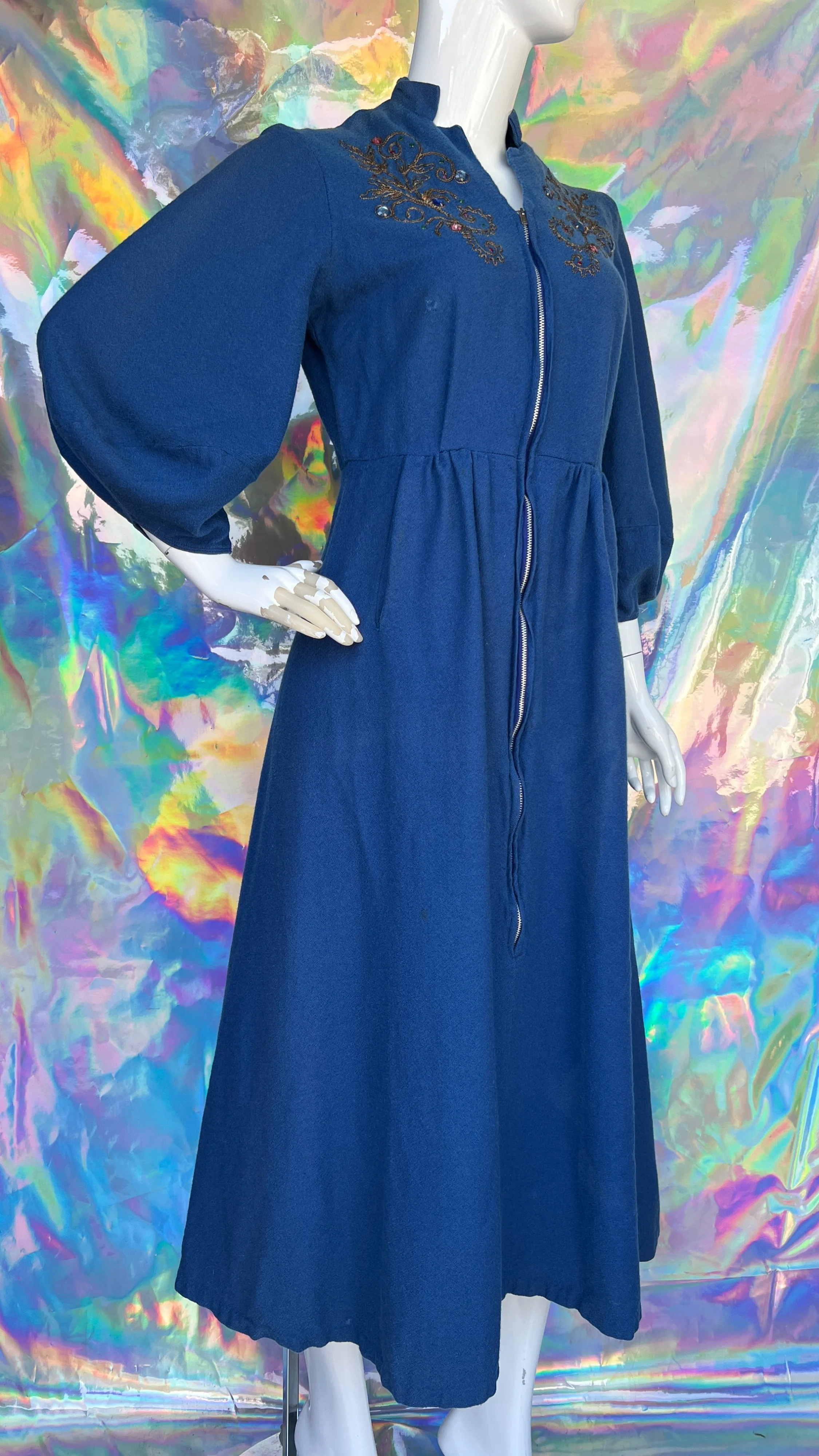 60s Rhinestone Decorated Blue Zip Up Dress by Najila of Hollywood - Image 5
