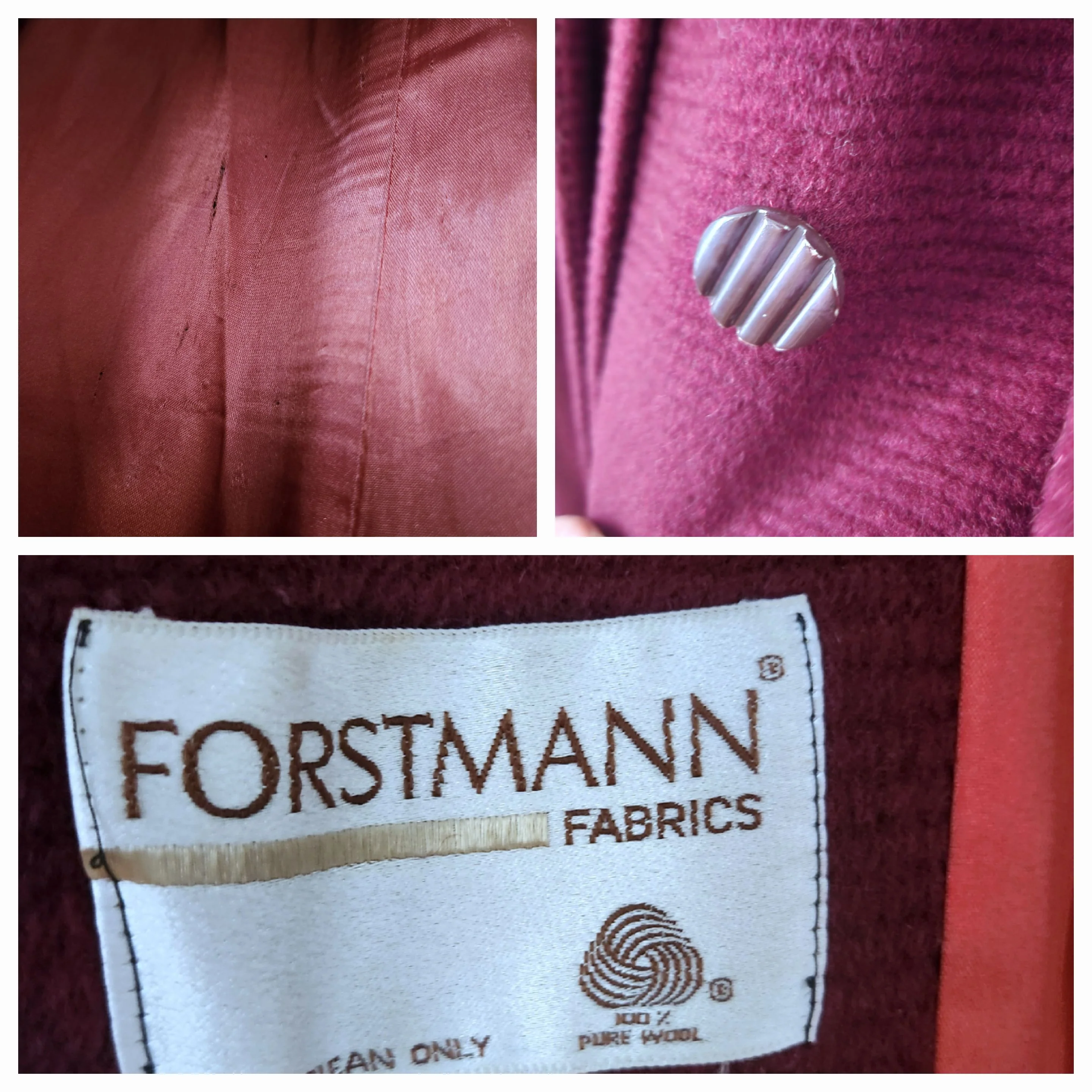 60s Ribbed Burgundy Red Wool Scarf Neck Swing Coat - Image 15