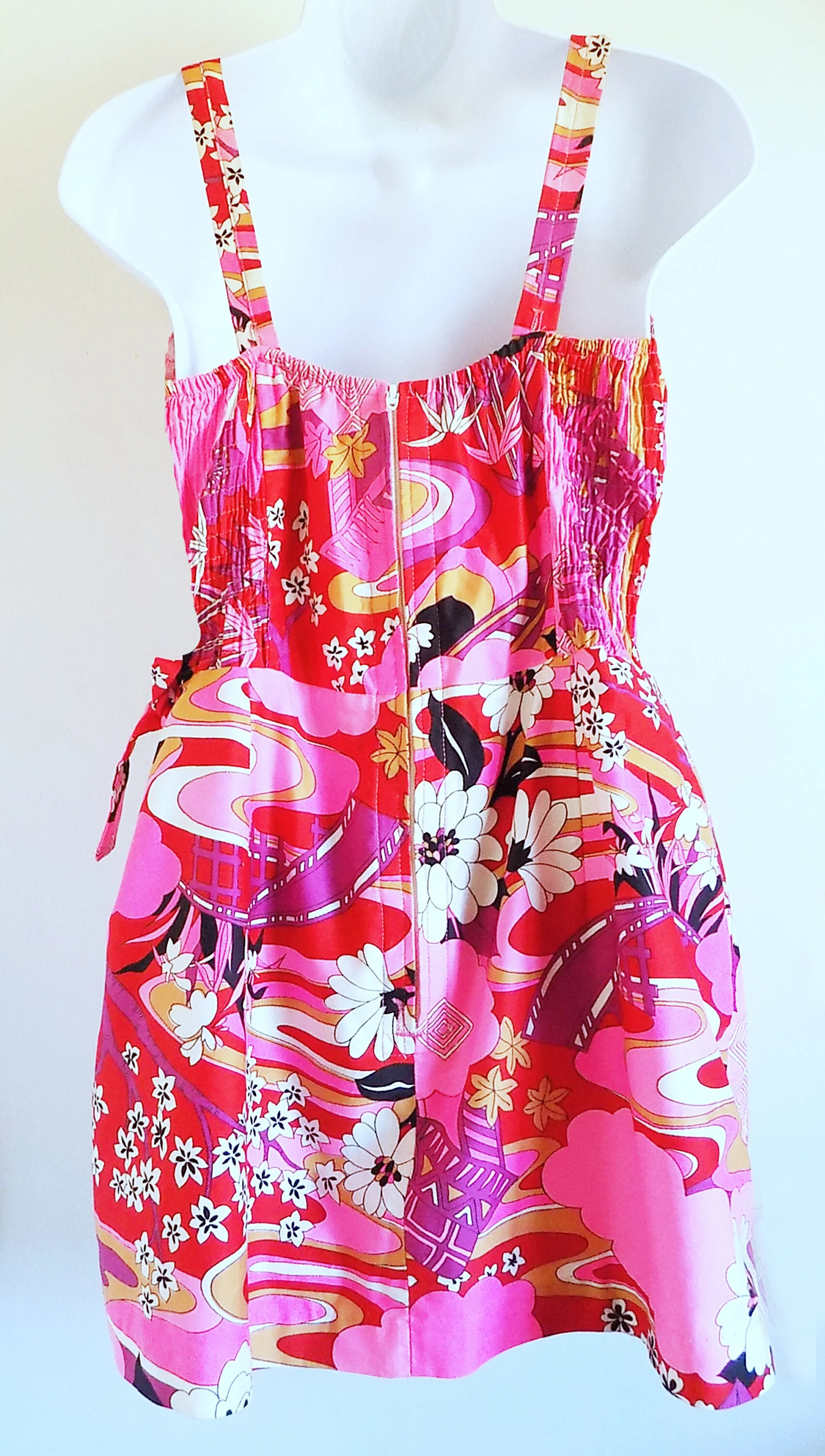 60s Romper Playsuit Perfection Fit by Roxanne Pucci Inspired Tropical Print In Neon Pink by Roxanne - Image 2