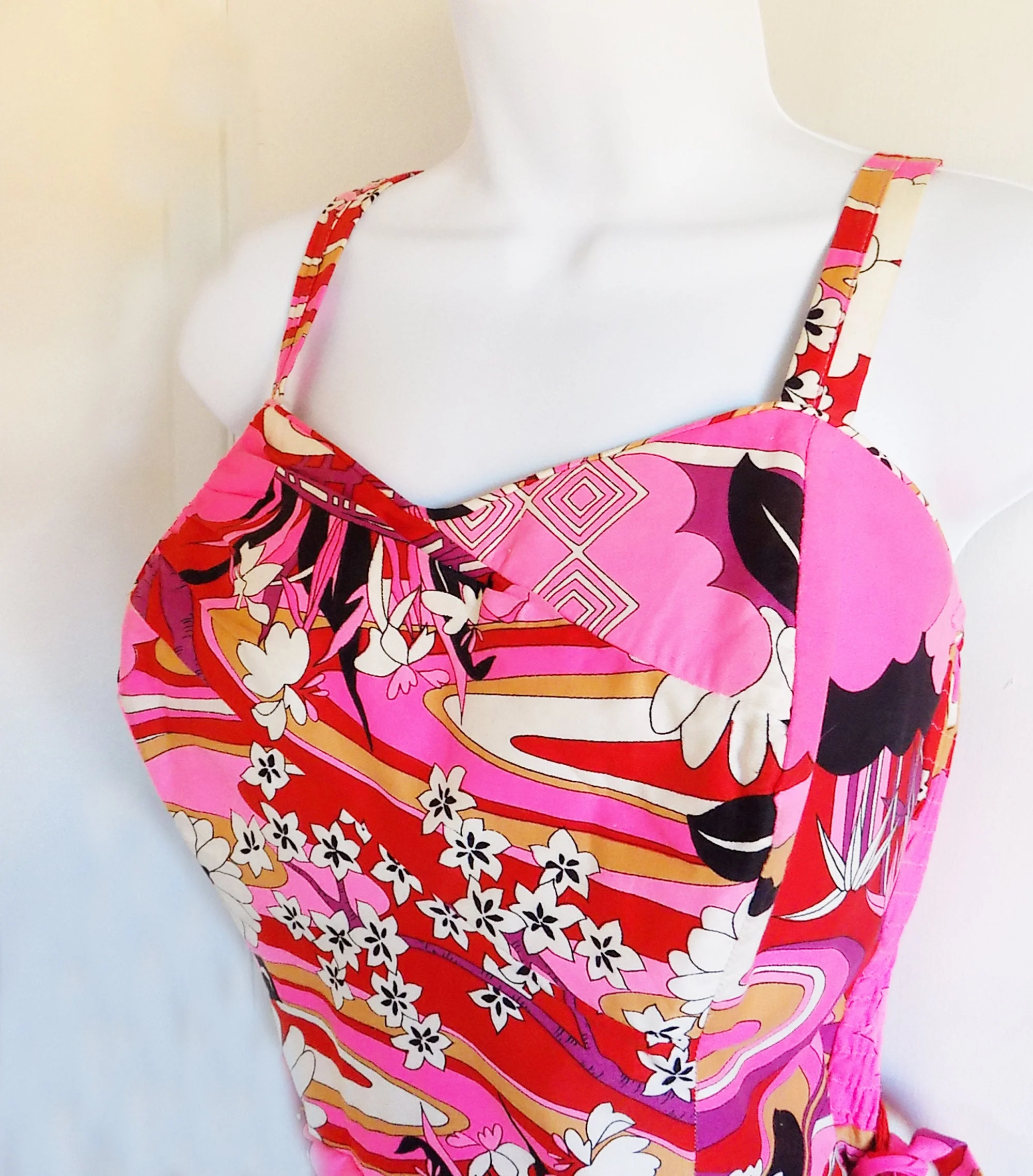 60s Romper Playsuit Perfection Fit by Roxanne Pucci Inspired Tropical Print In Neon Pink by Roxanne - Image 4
