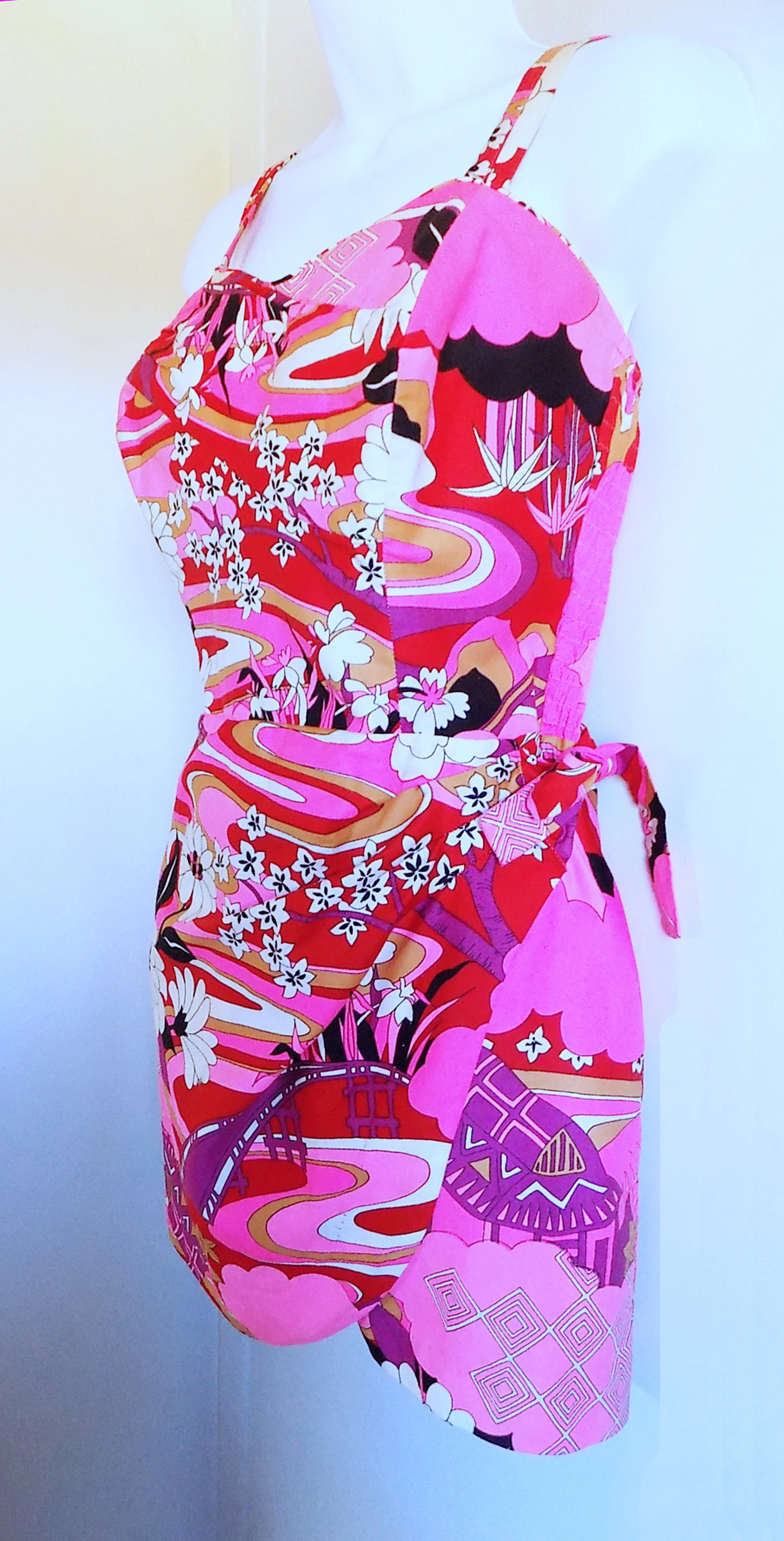 60s Romper Playsuit Perfection Fit by Roxanne Pucci Inspired Tropical Print In Neon Pink by Roxanne - Image 5
