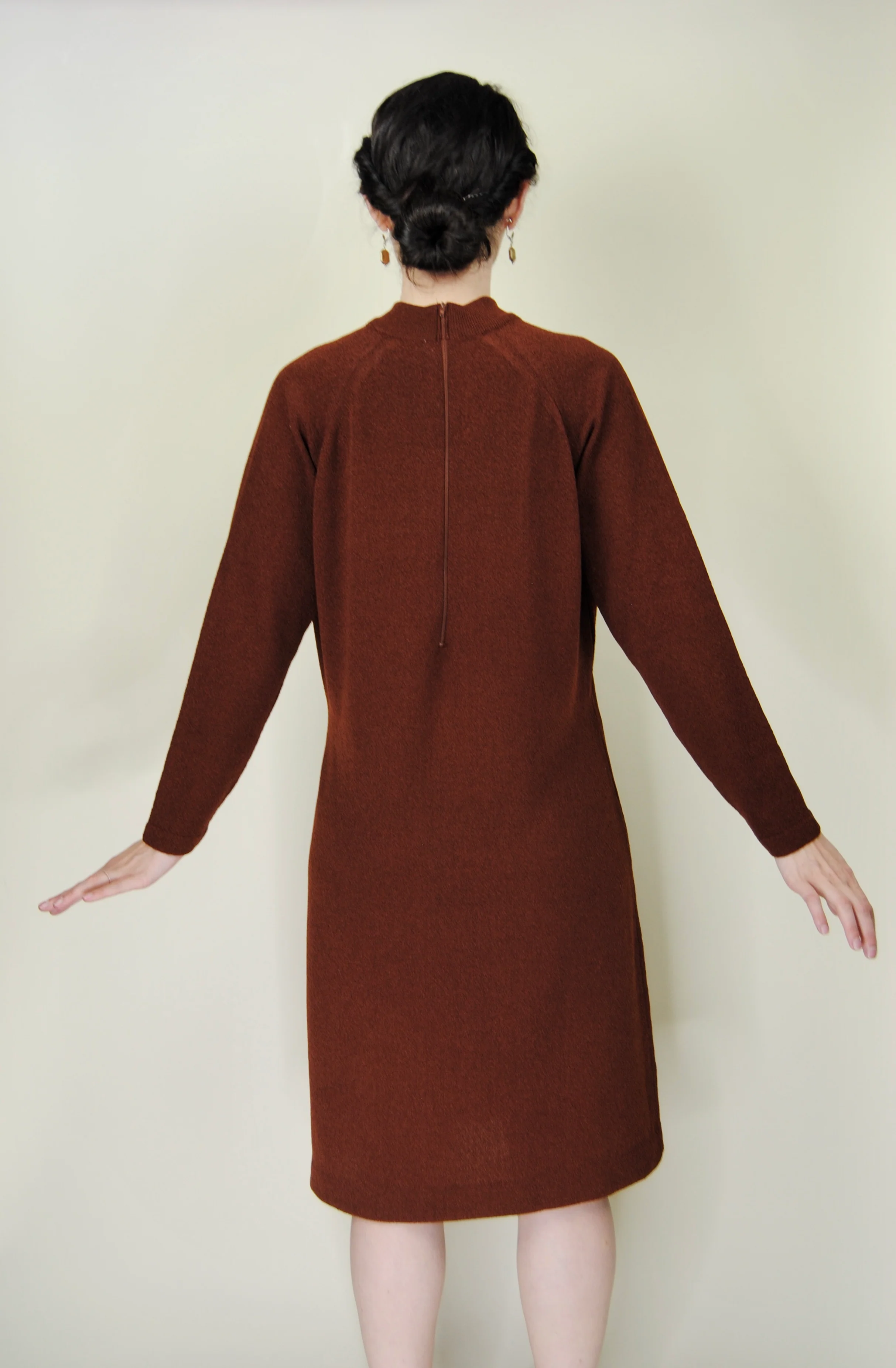 60s Rusty Brown Knit Dress By Talbot Traveler - Image 11