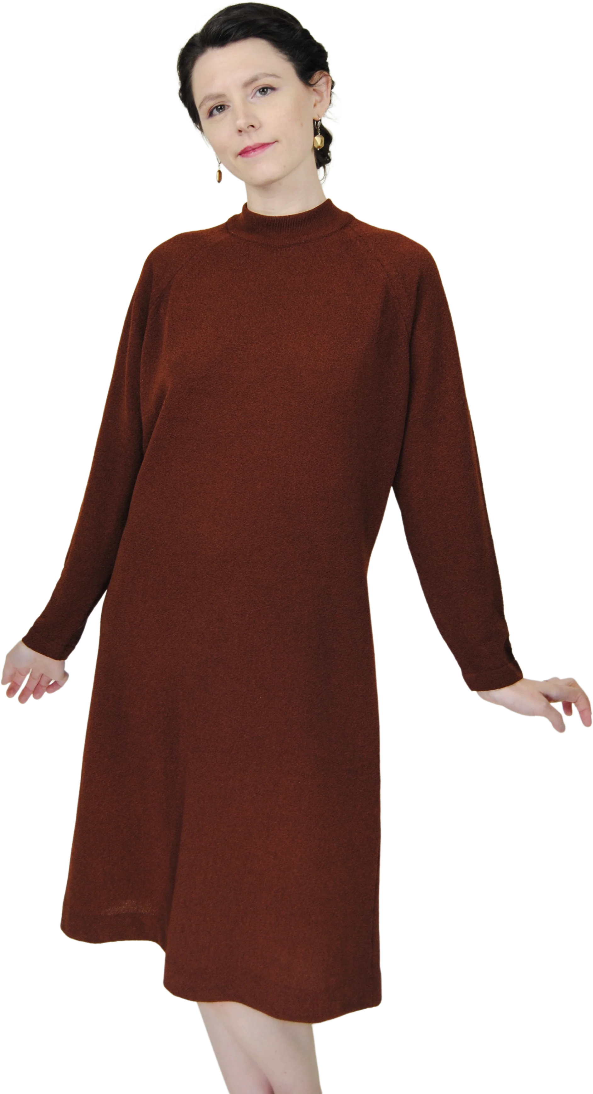 60s Rusty Brown Knit Dress By Talbot Traveler - Image 2