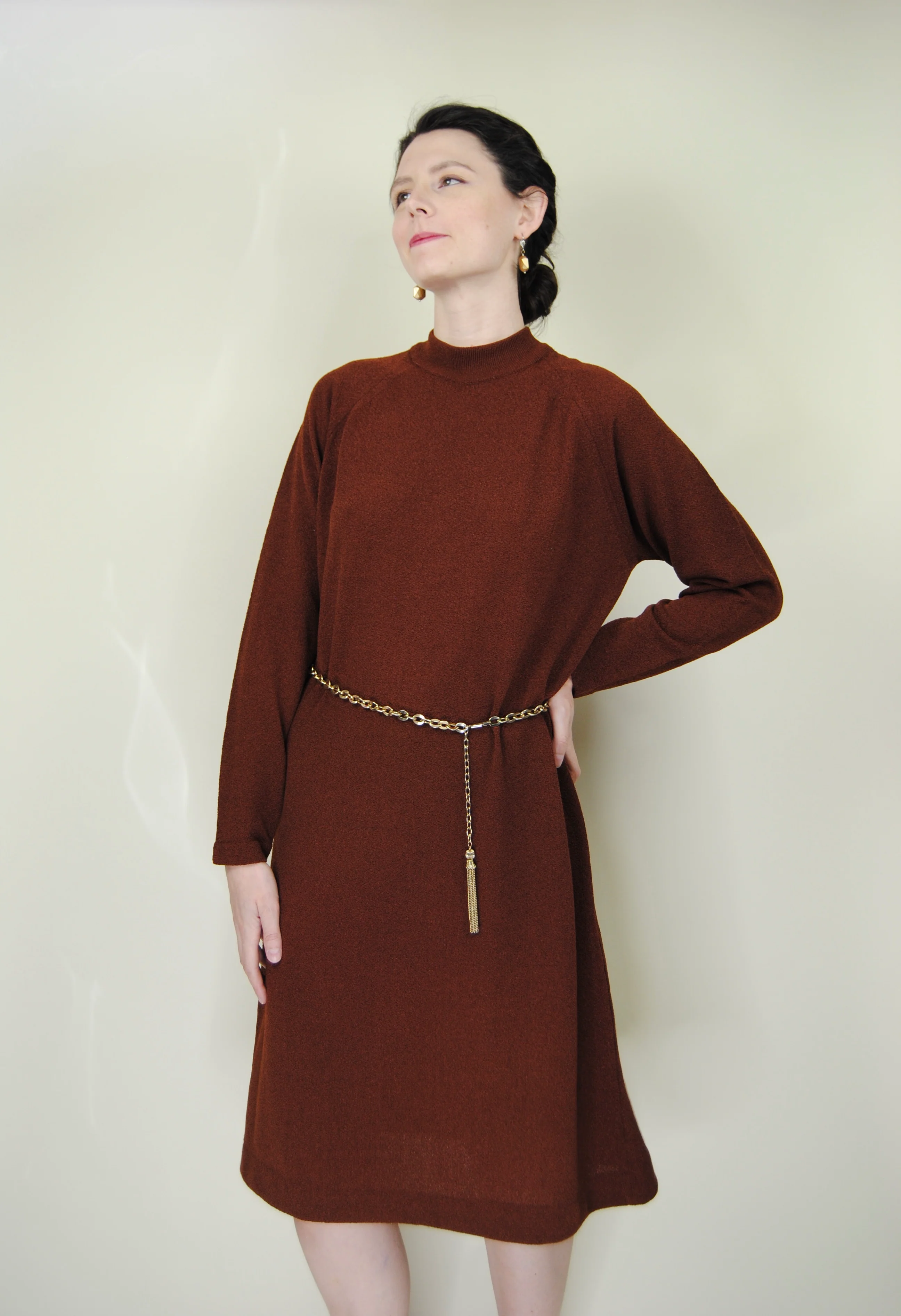60s Rusty Brown Knit Dress By Talbot Traveler - Image 5