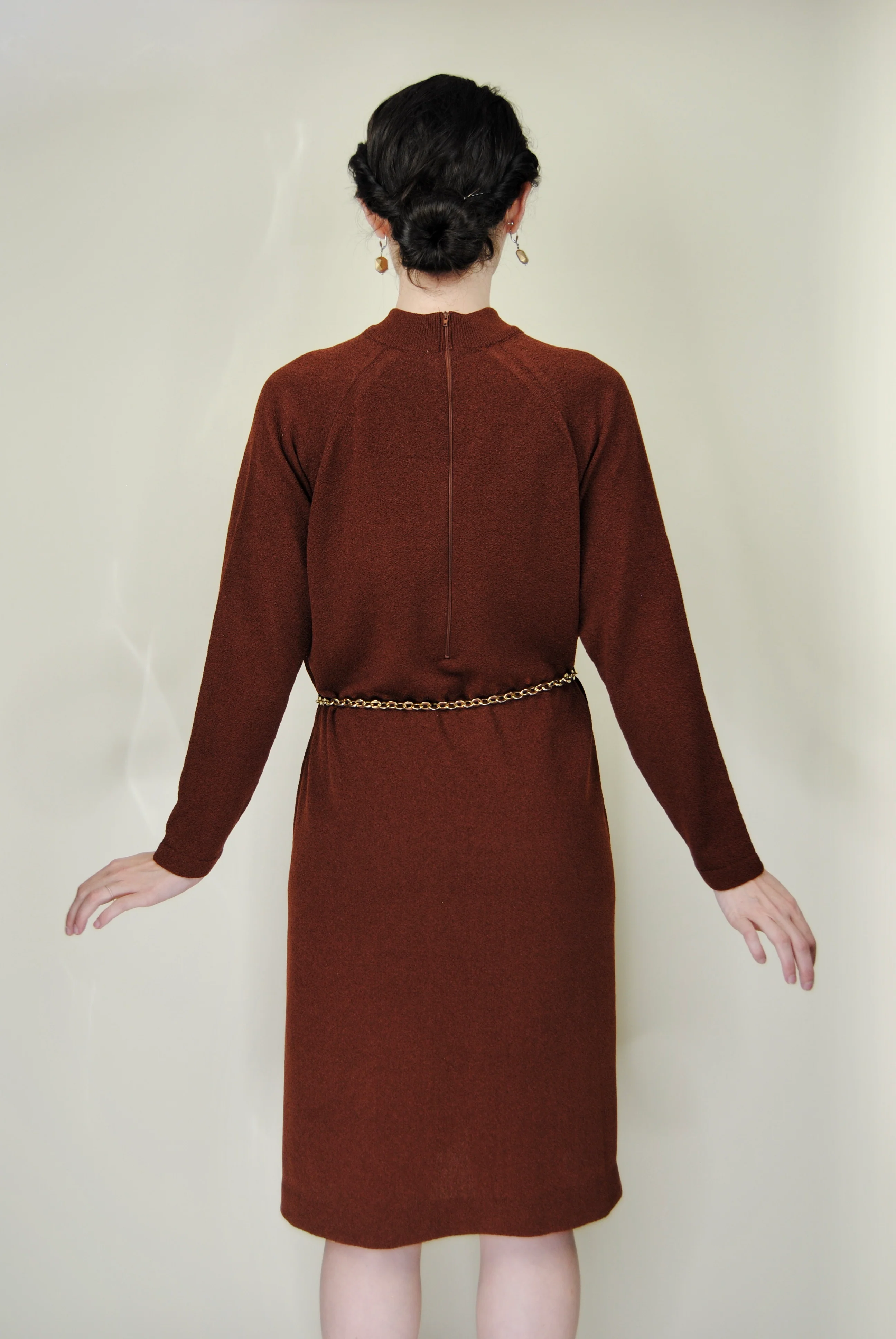 60s Rusty Brown Knit Dress By Talbot Traveler - Image 6