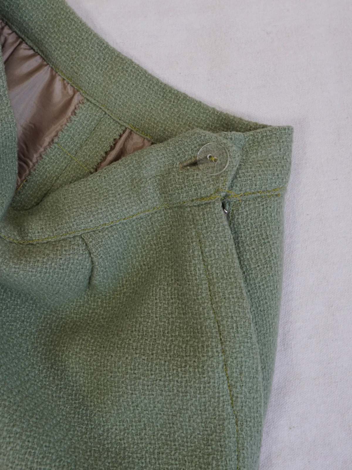 60s Sage Green Textured Wool Pencil High Waist Skirt - Image 5