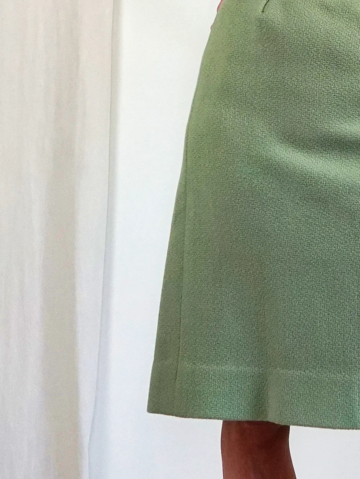 60s Sage Green Textured Wool Pencil High Waist Skirt - Image 7
