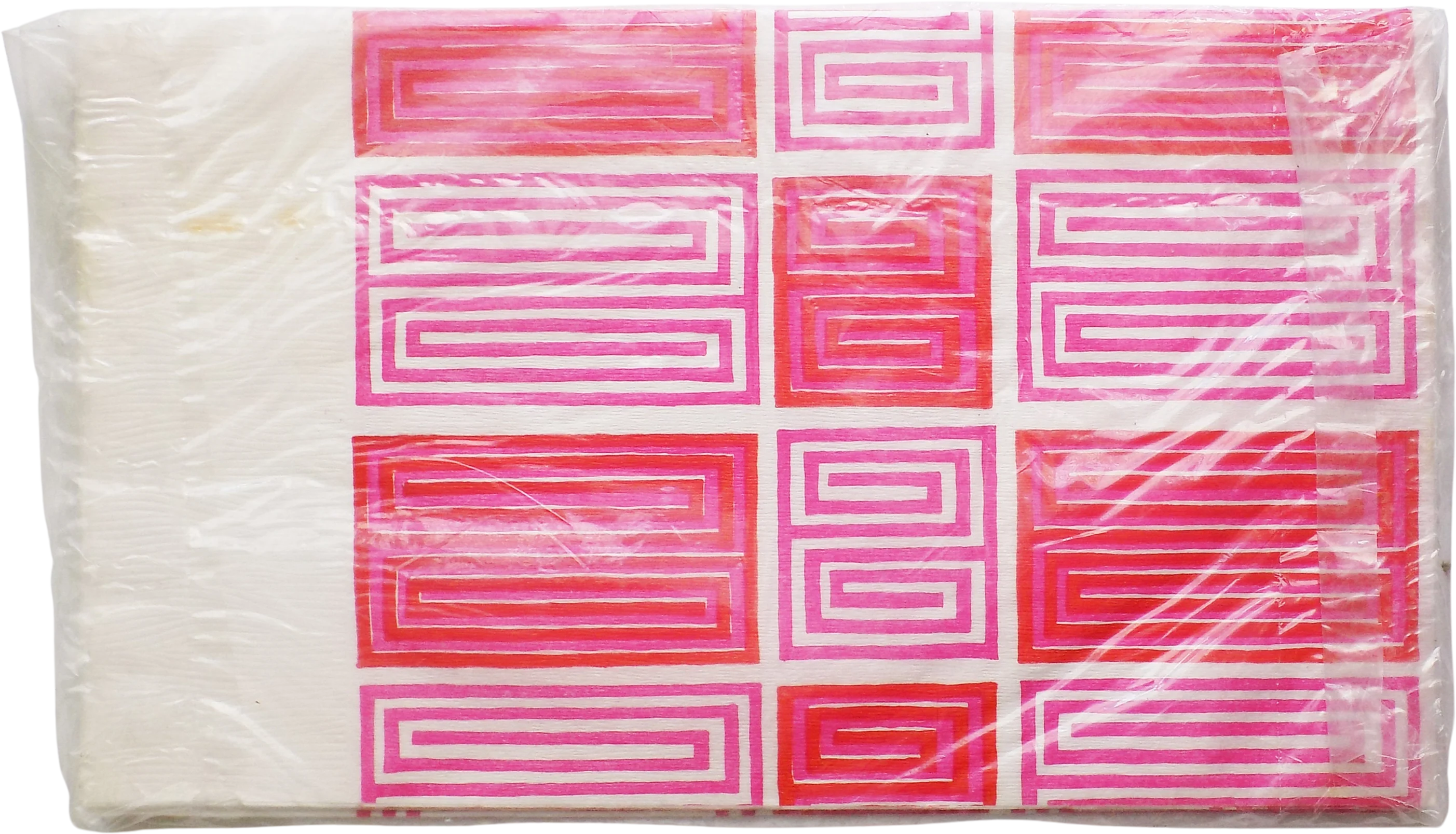 60s Sealed Op Art Paper Tablecloth Unopened Pink and Red Large Rectangle Mod Geometric