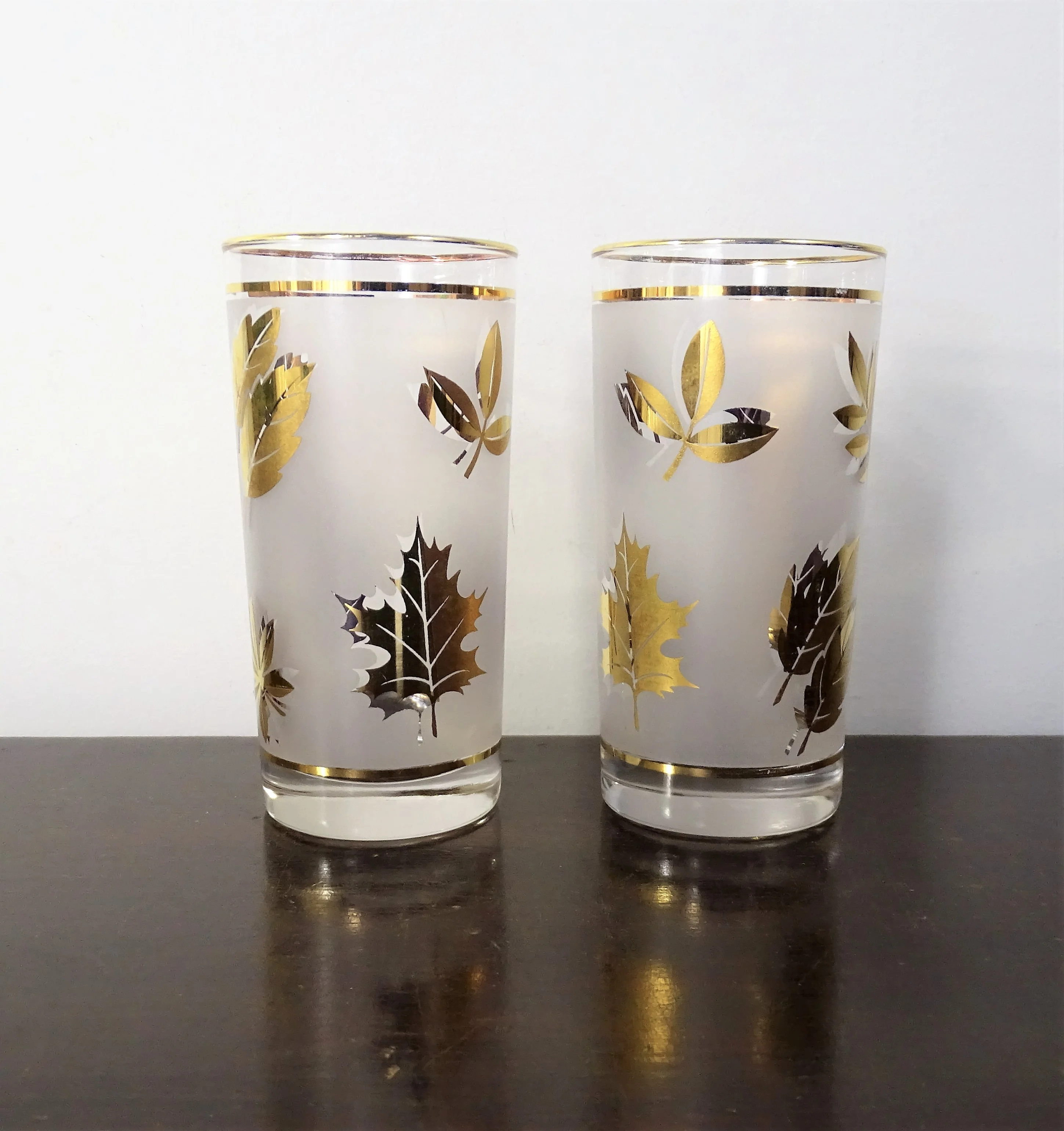 60s Set Of 2 Gold Fall Leaf Drinking Glasses Leaves By Libbey - Image 3