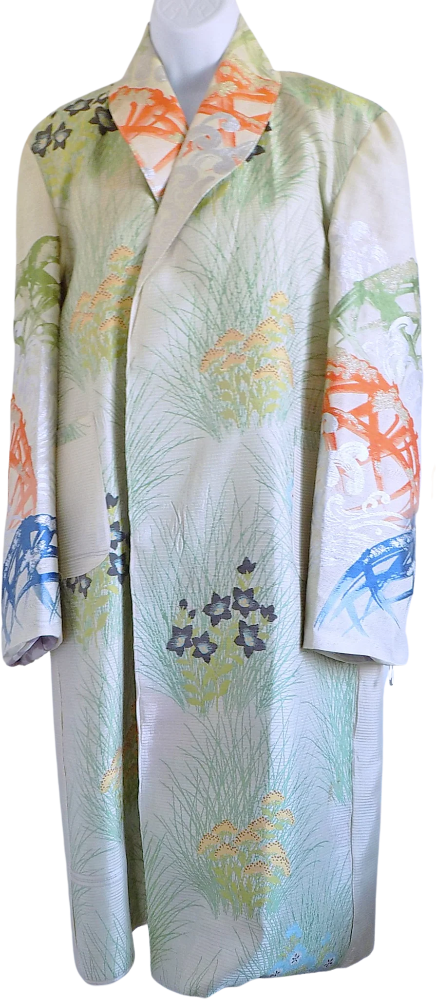 60s Shawl Collar Hand Made Robe Coat Could Be Silk Silver Thread 2 Deep Pockets No Sash Lined In Lavender Silk