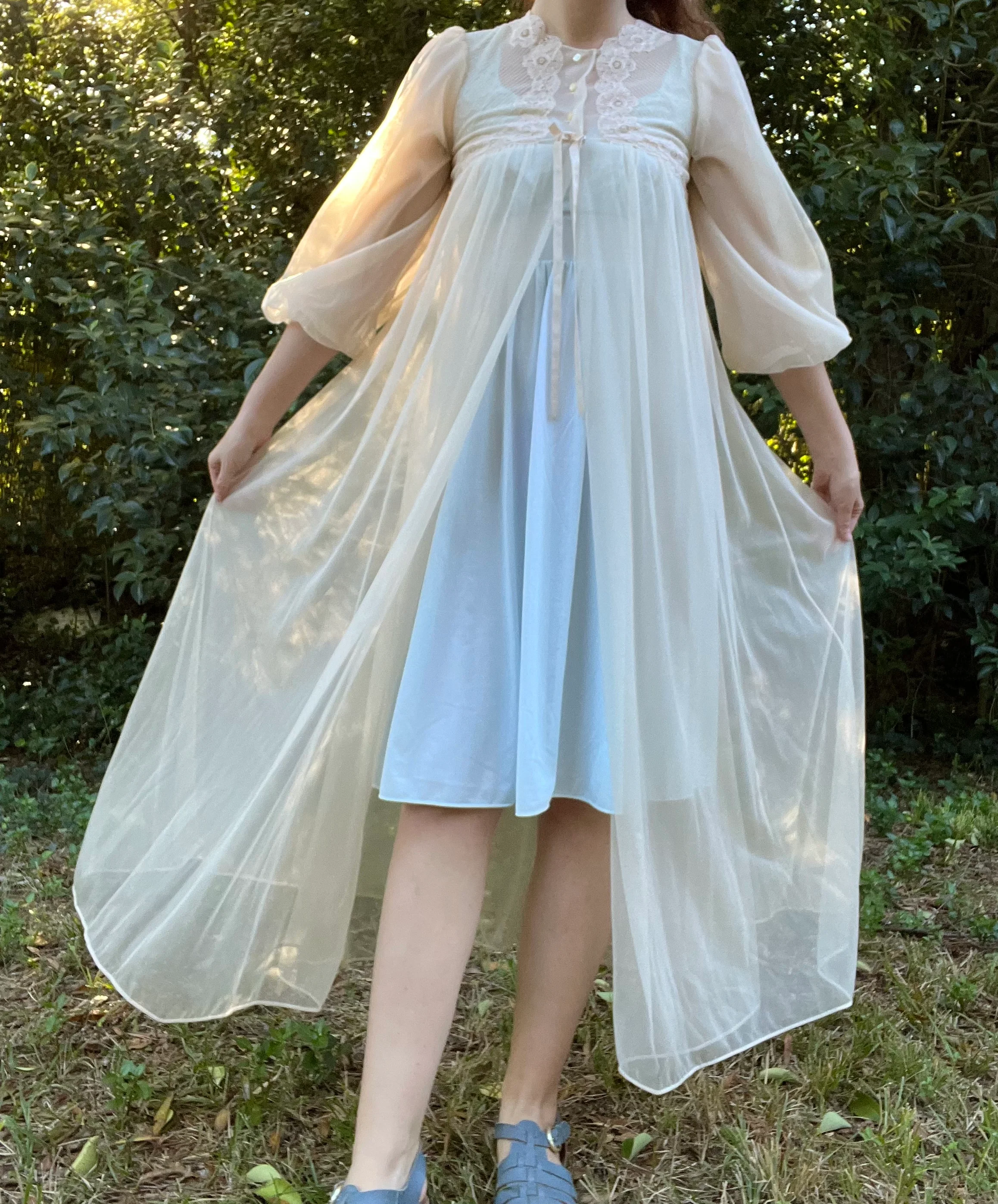 60s Sheer Blush Pink Peignoir Robe By Gossard Artemis - Image 5