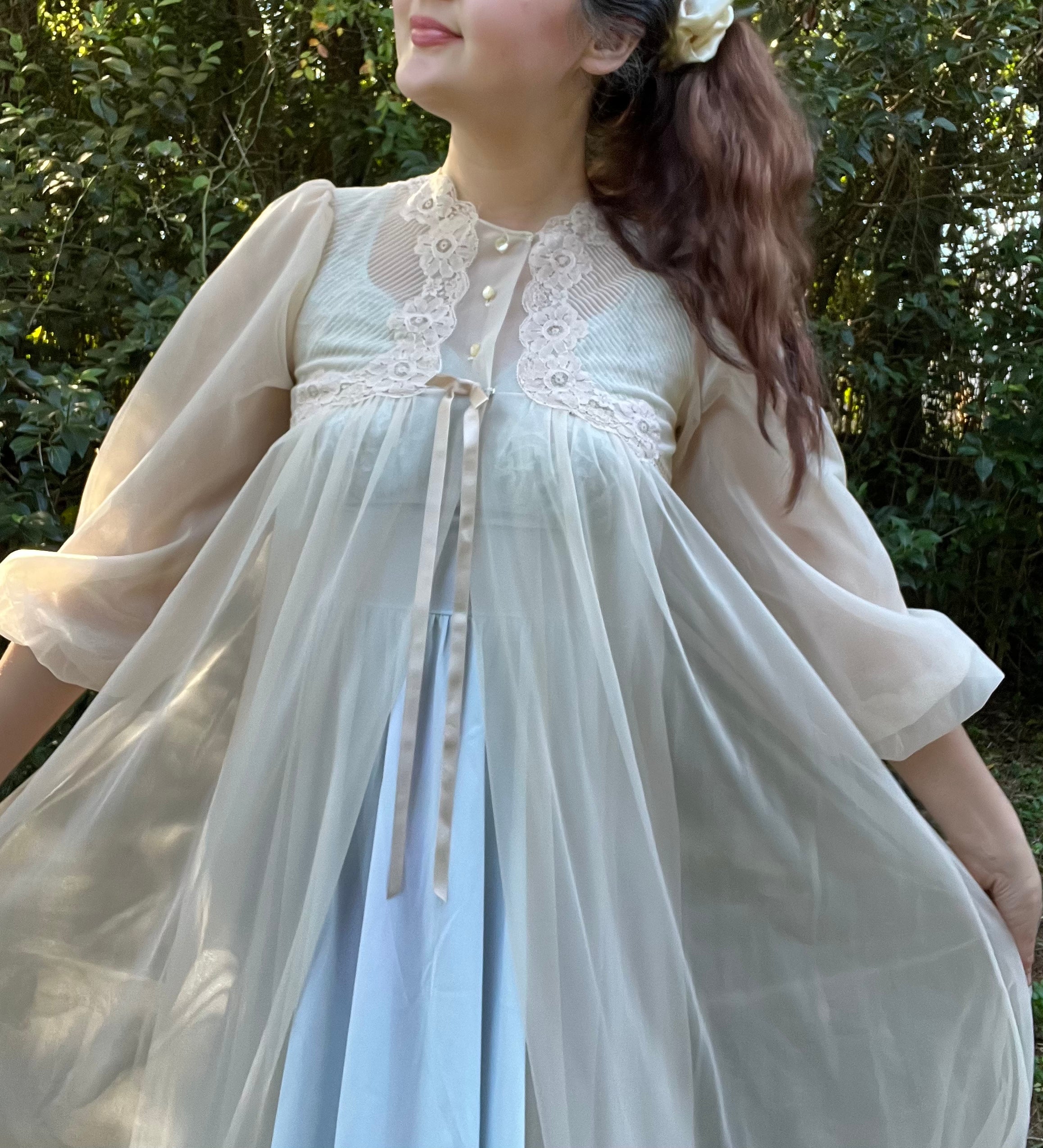 60s Sheer Blush Pink Peignoir Robe By Gossard Artemis - Image 7