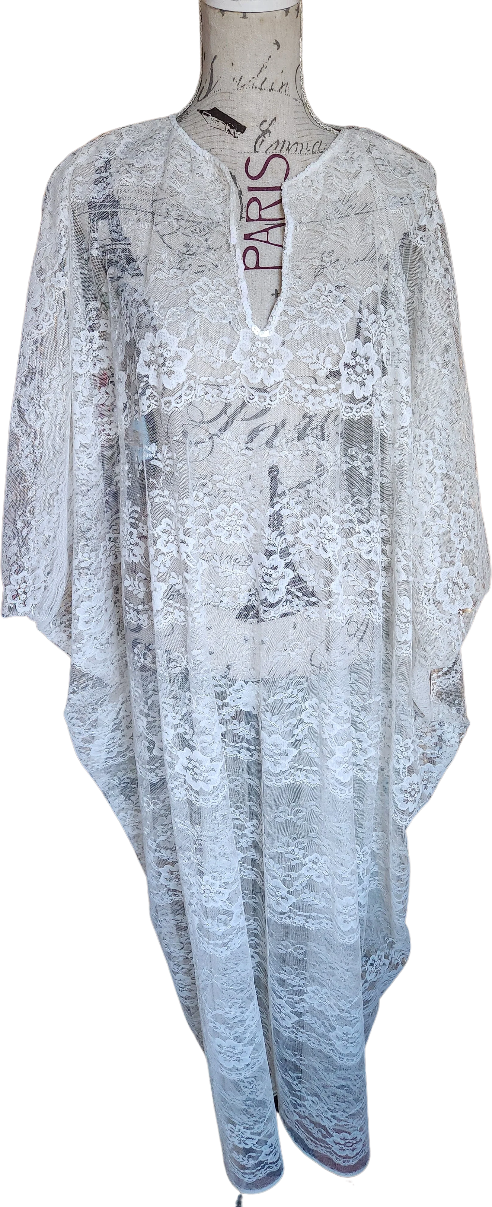 60s Sheer White Lace Kaftan by  Barbara Stephenson