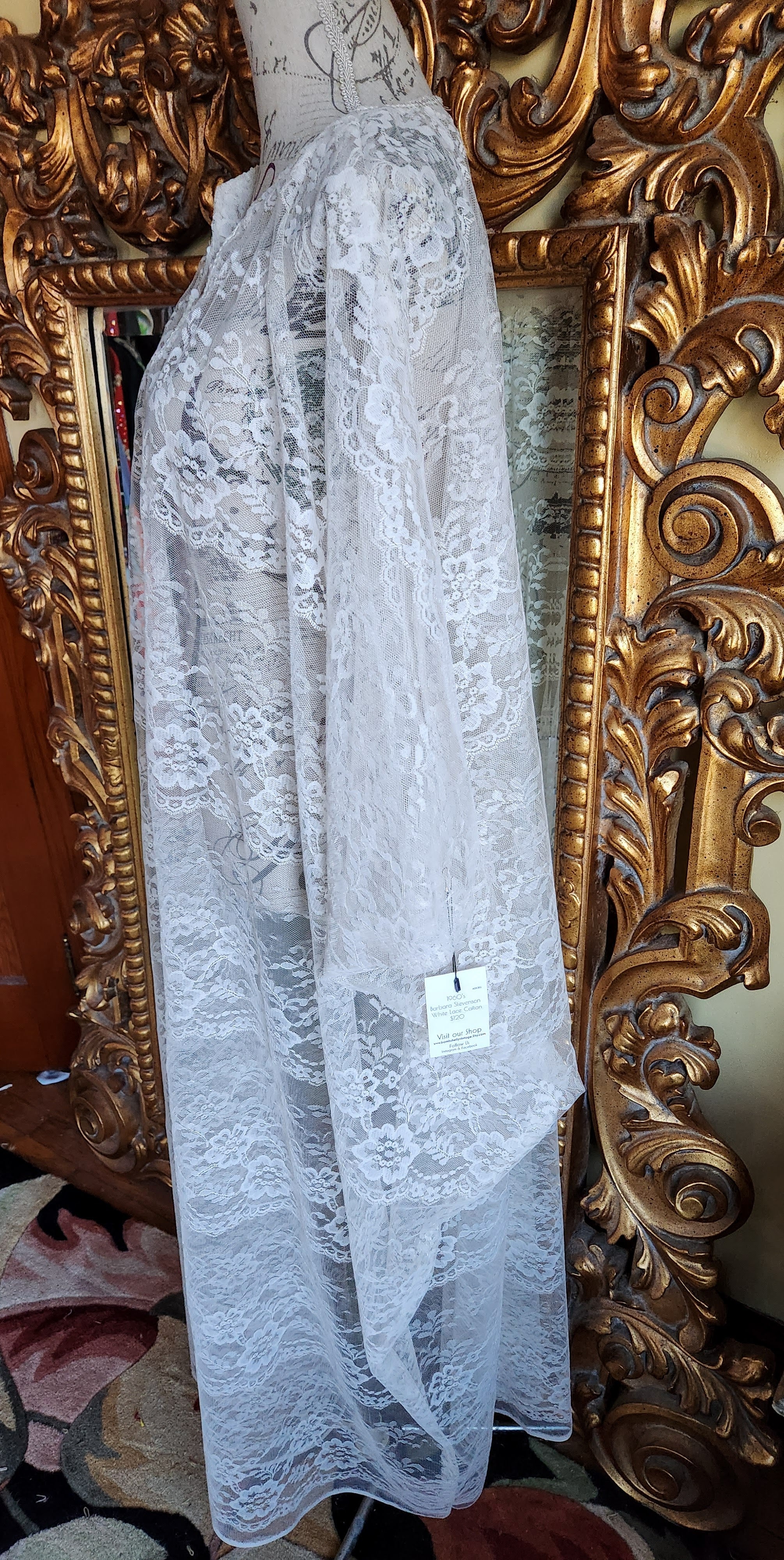 60s Sheer White Lace Kaftan by  Barbara Stephenson - Image 5