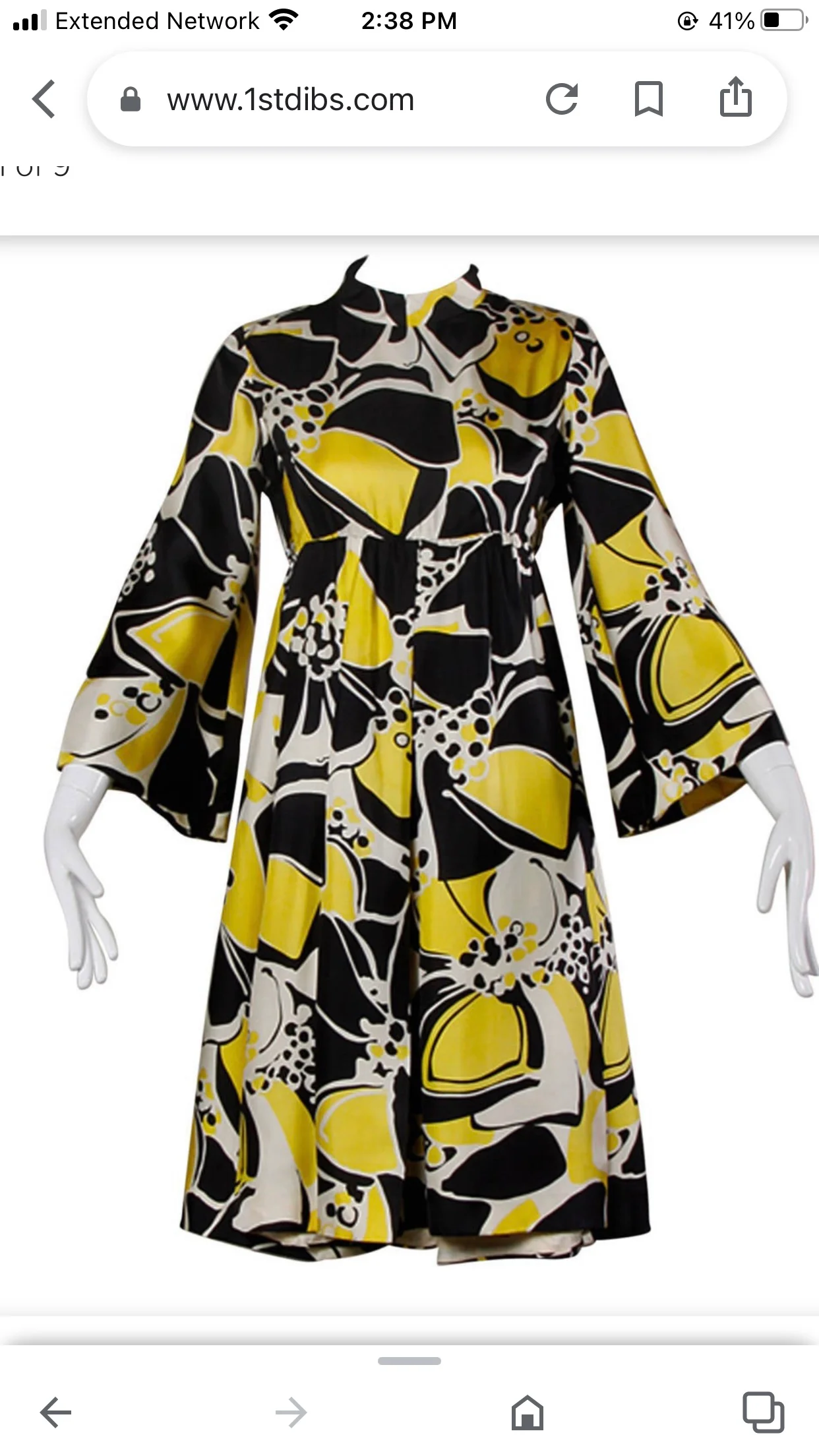 60s Silk Graphic Print Dress With Bell Sleeves By Rodrigues for Milbo - Image 9