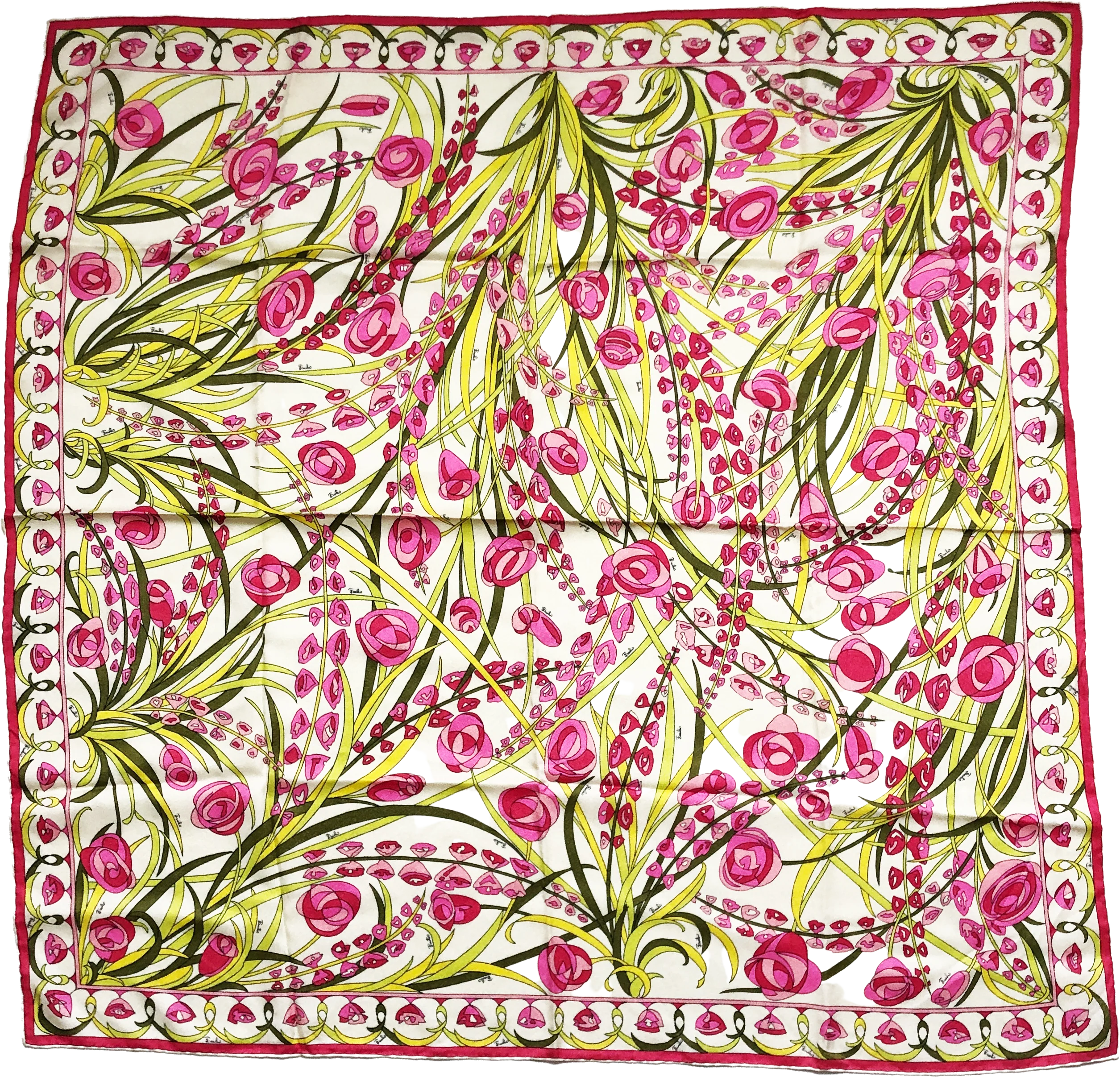60s Silk Scarf Shawl Abstract Floral Print 34in Retro By Emilio Pucci
