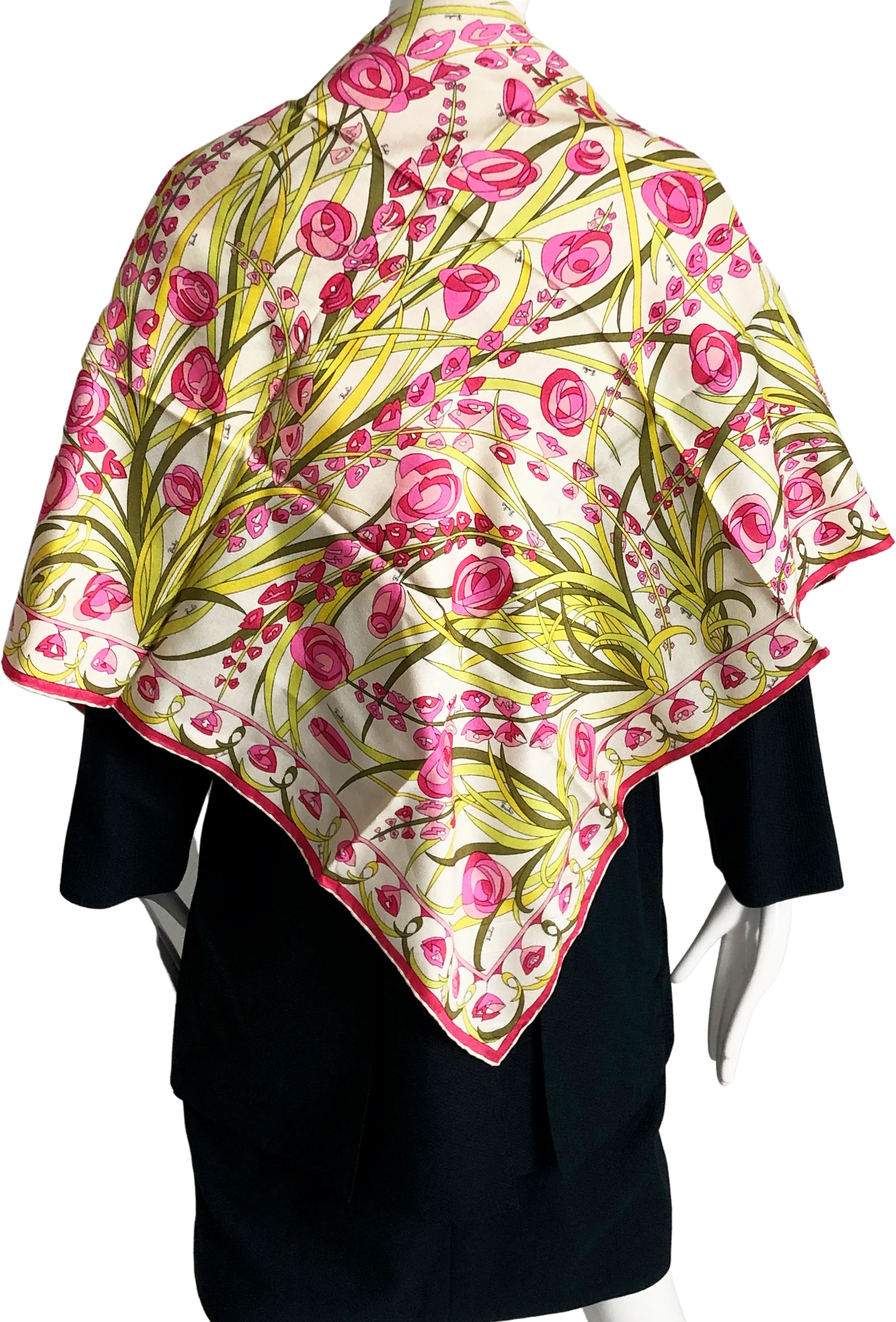 60s Silk Scarf Shawl Abstract Floral Print 34in Retro By Emilio Pucci - Image 2