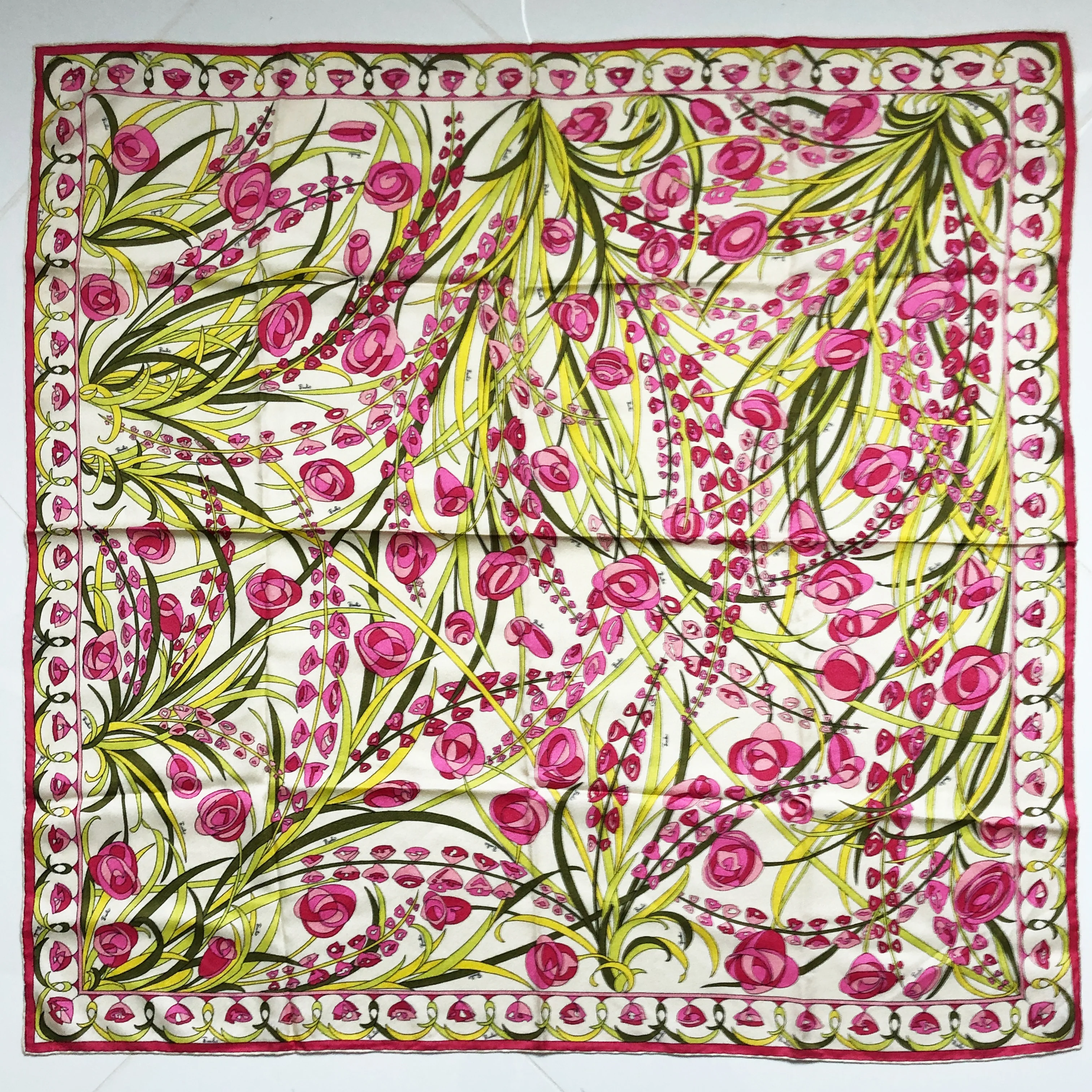 60s Silk Scarf Shawl Abstract Floral Print 34in Retro By Emilio Pucci - Image 3