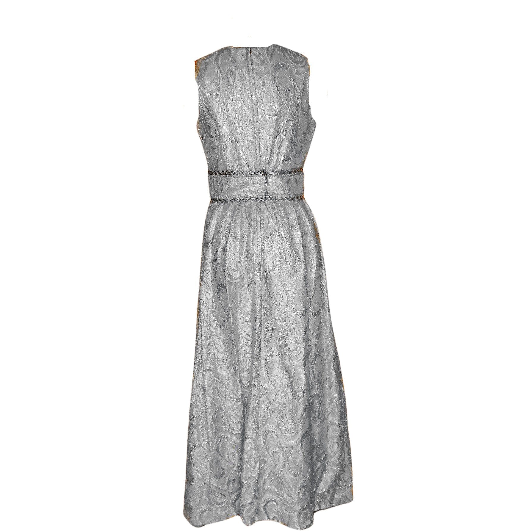 60s Silver Formal Gown, Matelasse, Edgy Bridal - Image 2