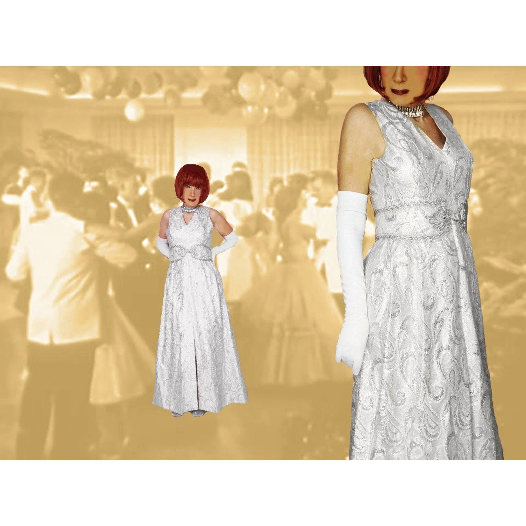 60s Silver Formal Gown, Matelasse, Edgy Bridal - Image 3