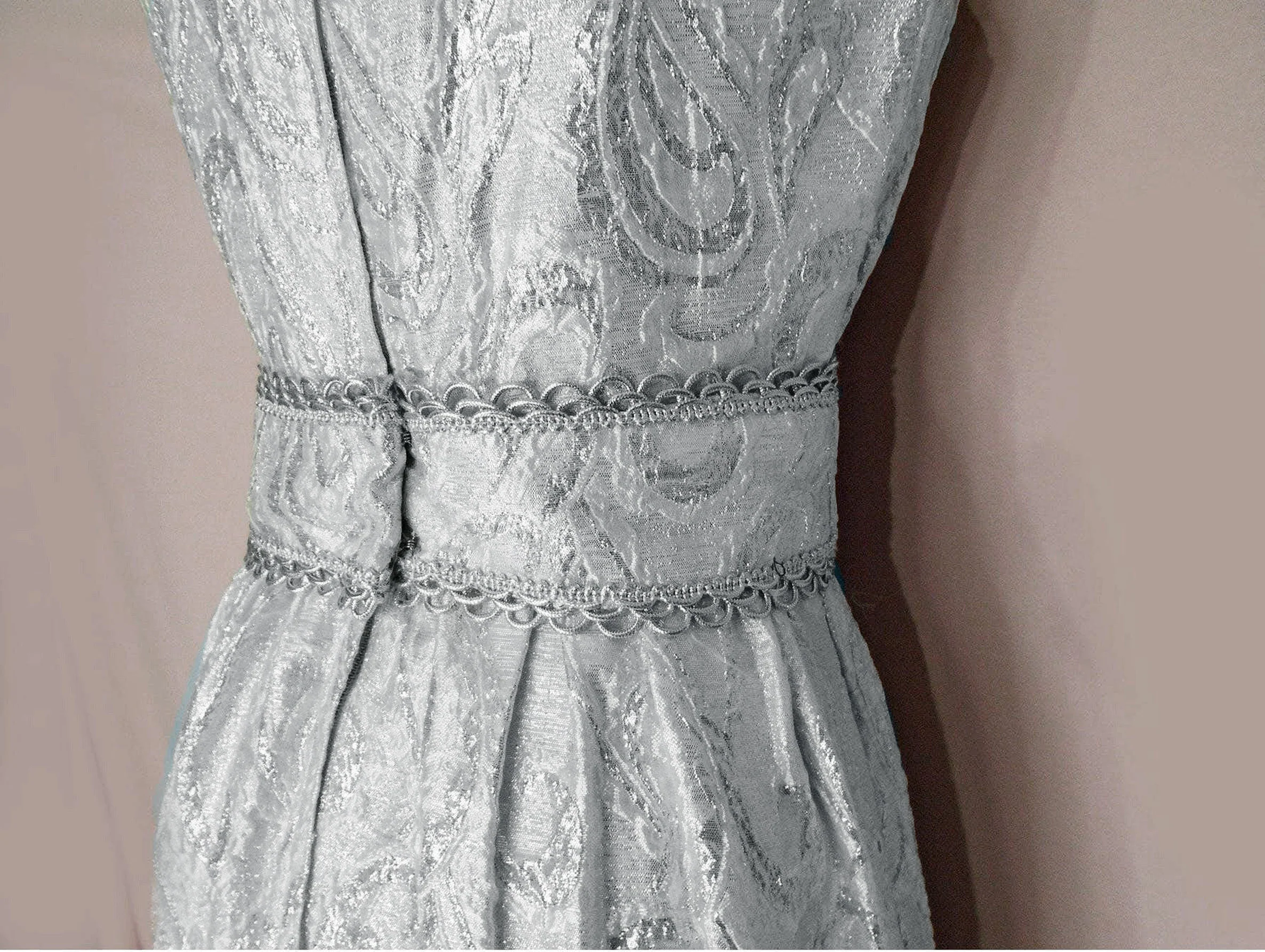 60s Silver Formal Gown, Matelasse, Edgy Bridal - Image 5