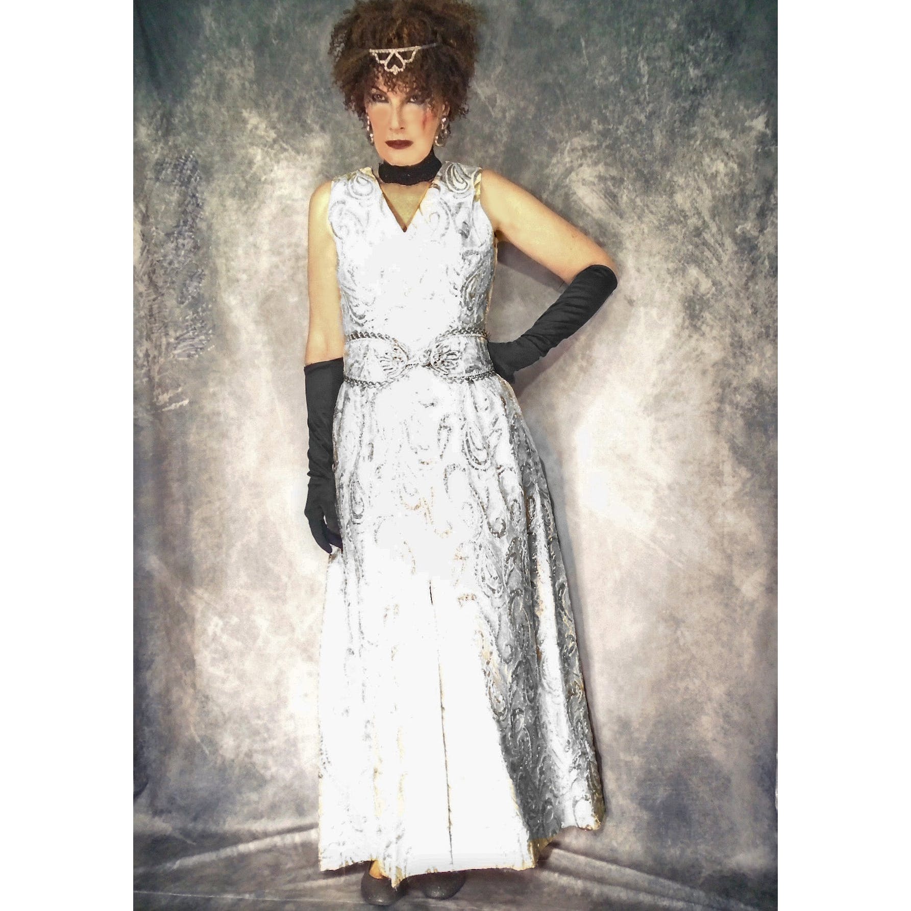 60s Silver Formal Gown, Matelasse, Edgy Bridal - Image 6