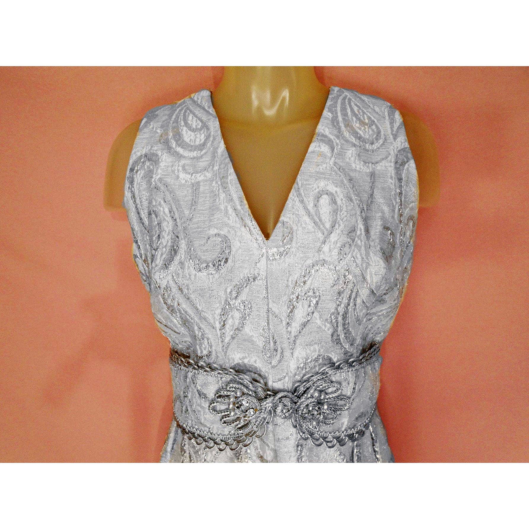 60s Silver Formal Gown, Matelasse, Edgy Bridal - Image 8