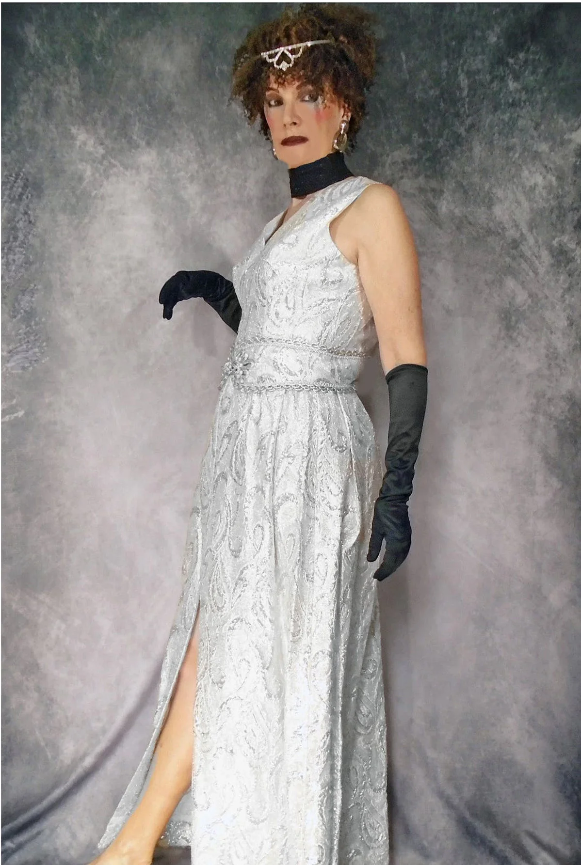 60s Silver Formal Gown, Matelasse, Edgy Bridal - Image 9
