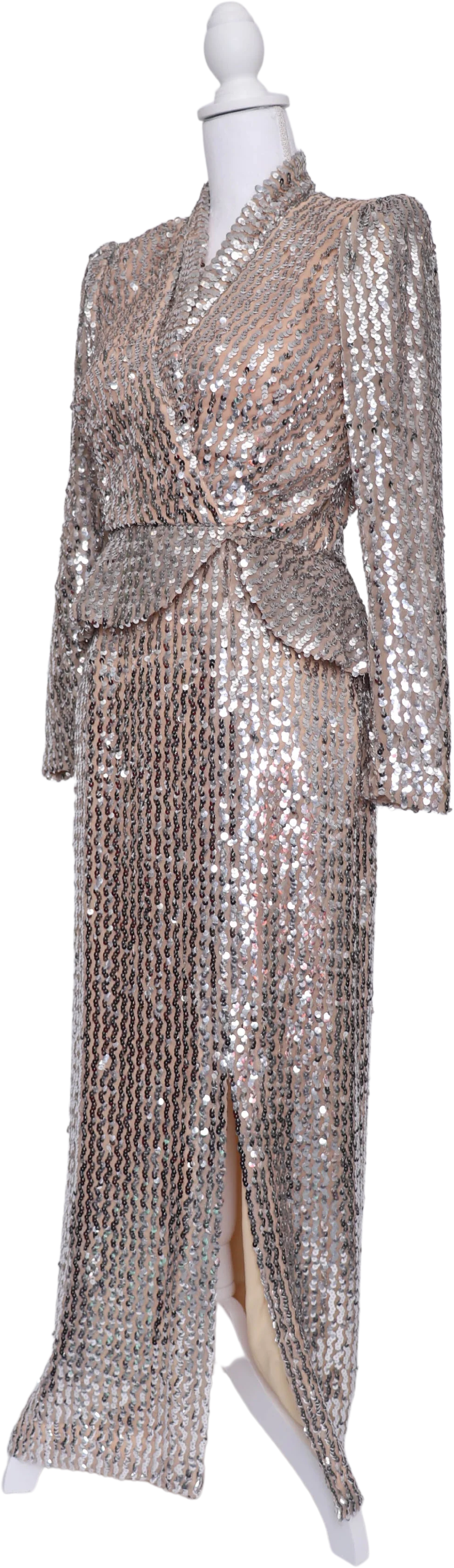60s Silver Sequin Evening Dress Xs by Lilli Diamond California - Image 3