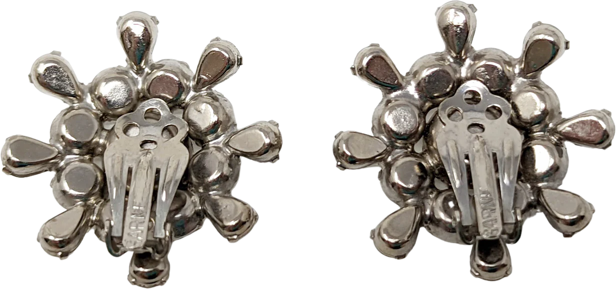 60s Silver Tone Rhinestone Snowflake Earrings By Garne - Image 2