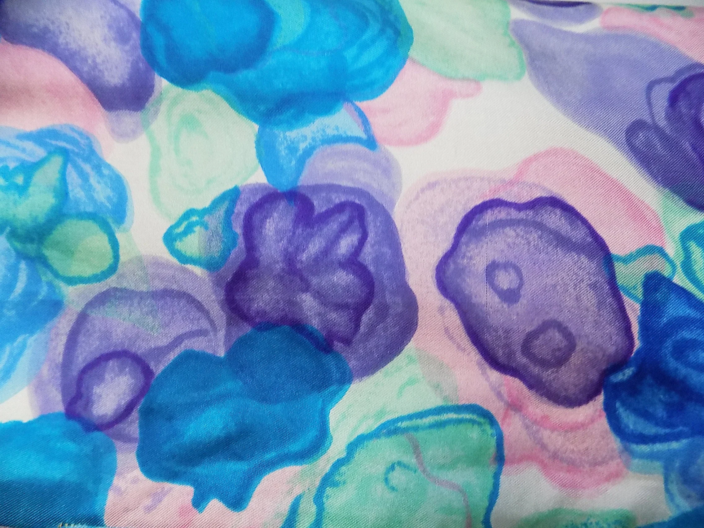60s Sleeveless Silk Wiggle Dress Plunge Back Abstract Floral Print Blue Pink Aqua Purple Mrs Maisel Robinsons of California by Robinsons Of California - Image 4
