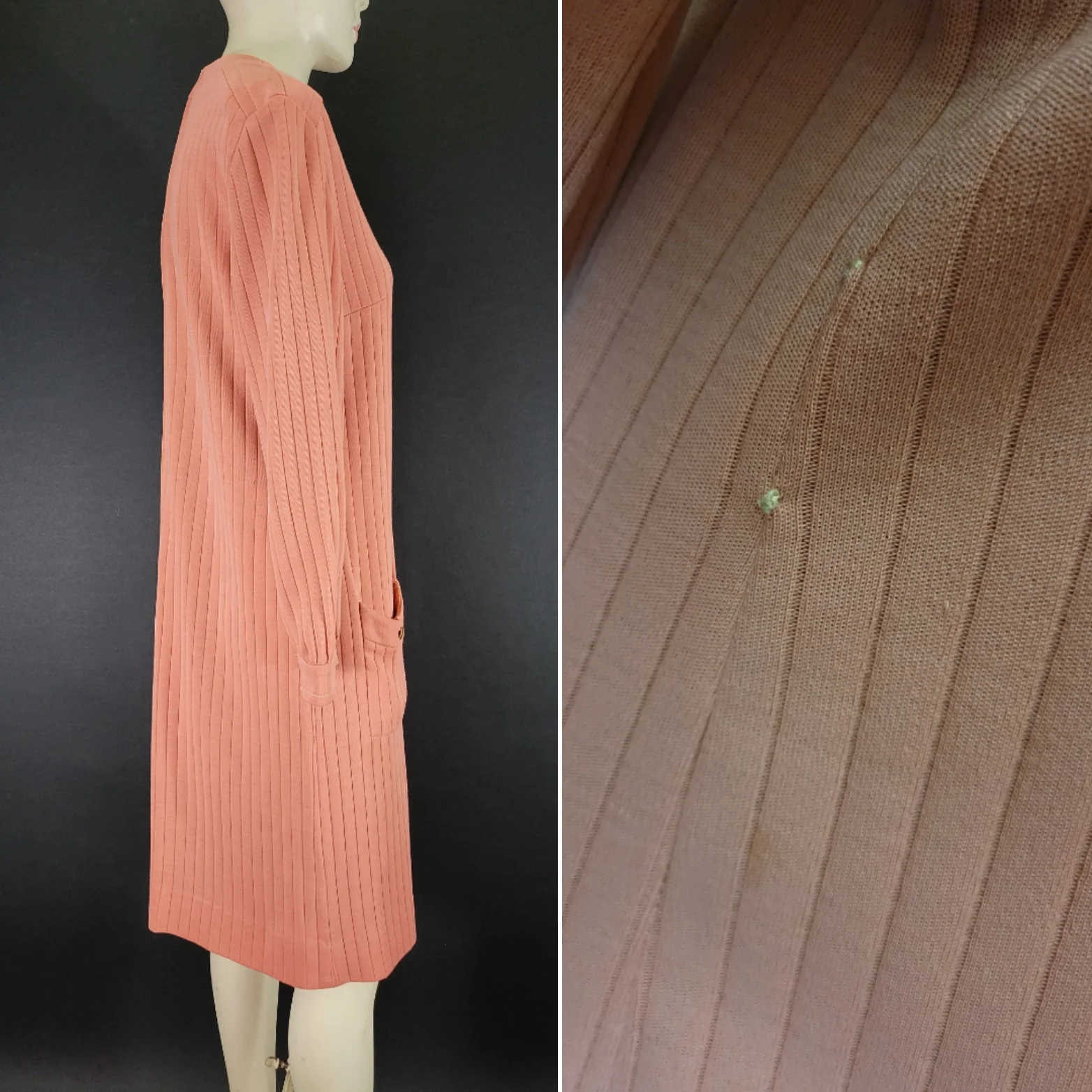 60s Solid Pink Peach Ribbed Long Sleeve Dress By R&K Knits - Image 13