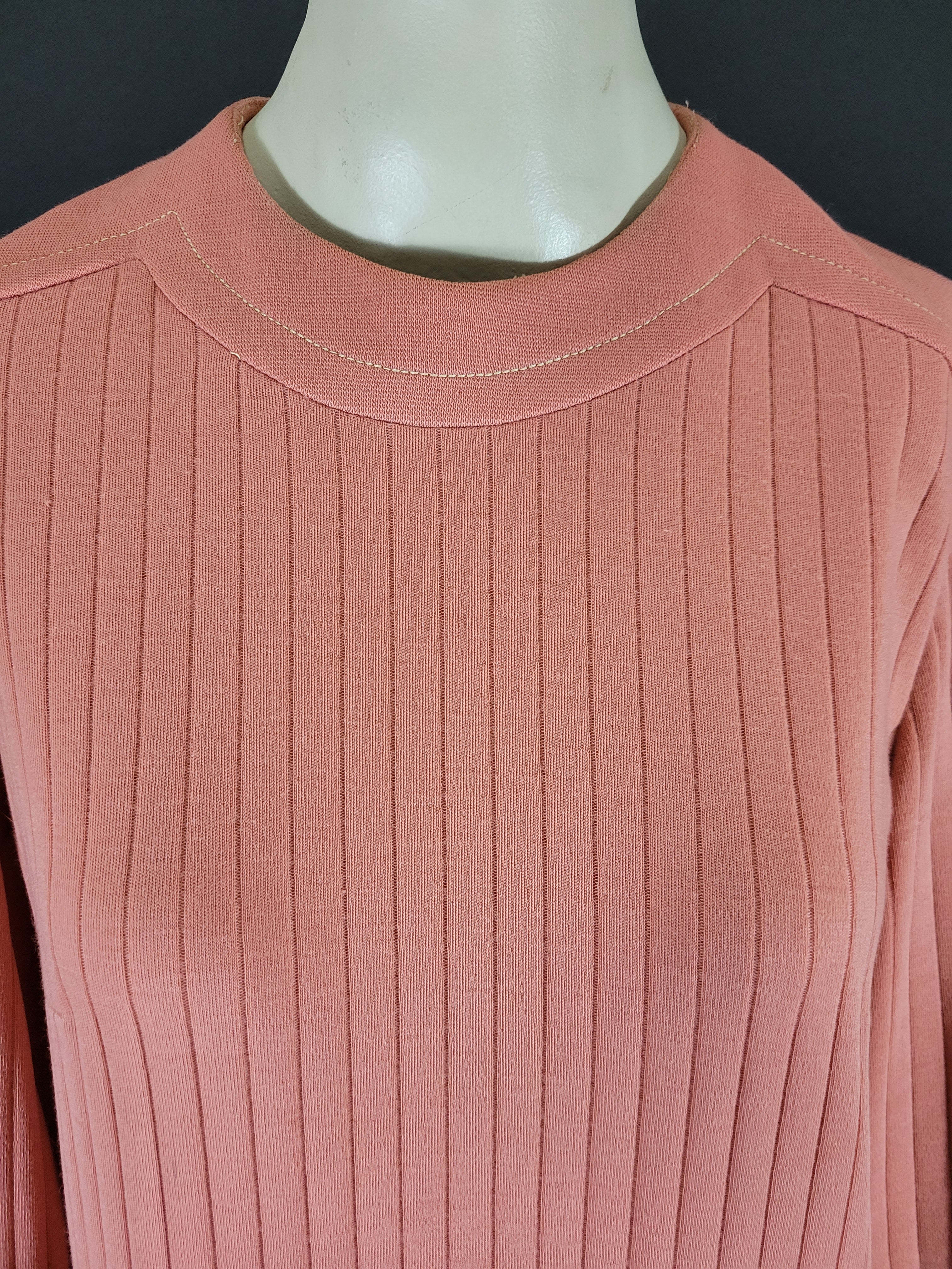 60s Solid Pink Peach Ribbed Long Sleeve Dress By R&K Knits - Image 5