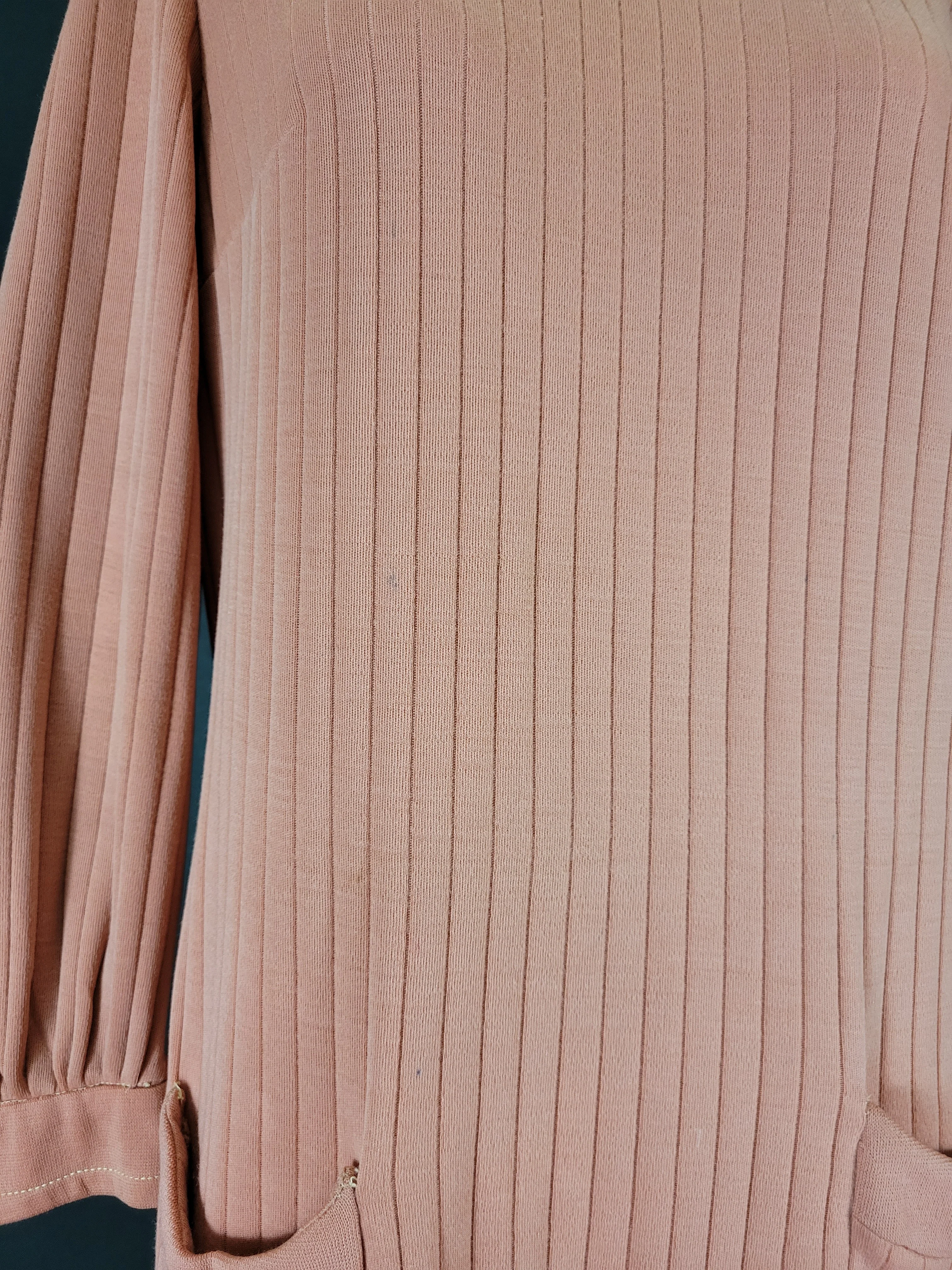 60s Solid Pink Peach Ribbed Long Sleeve Dress By R&K Knits - Image 7