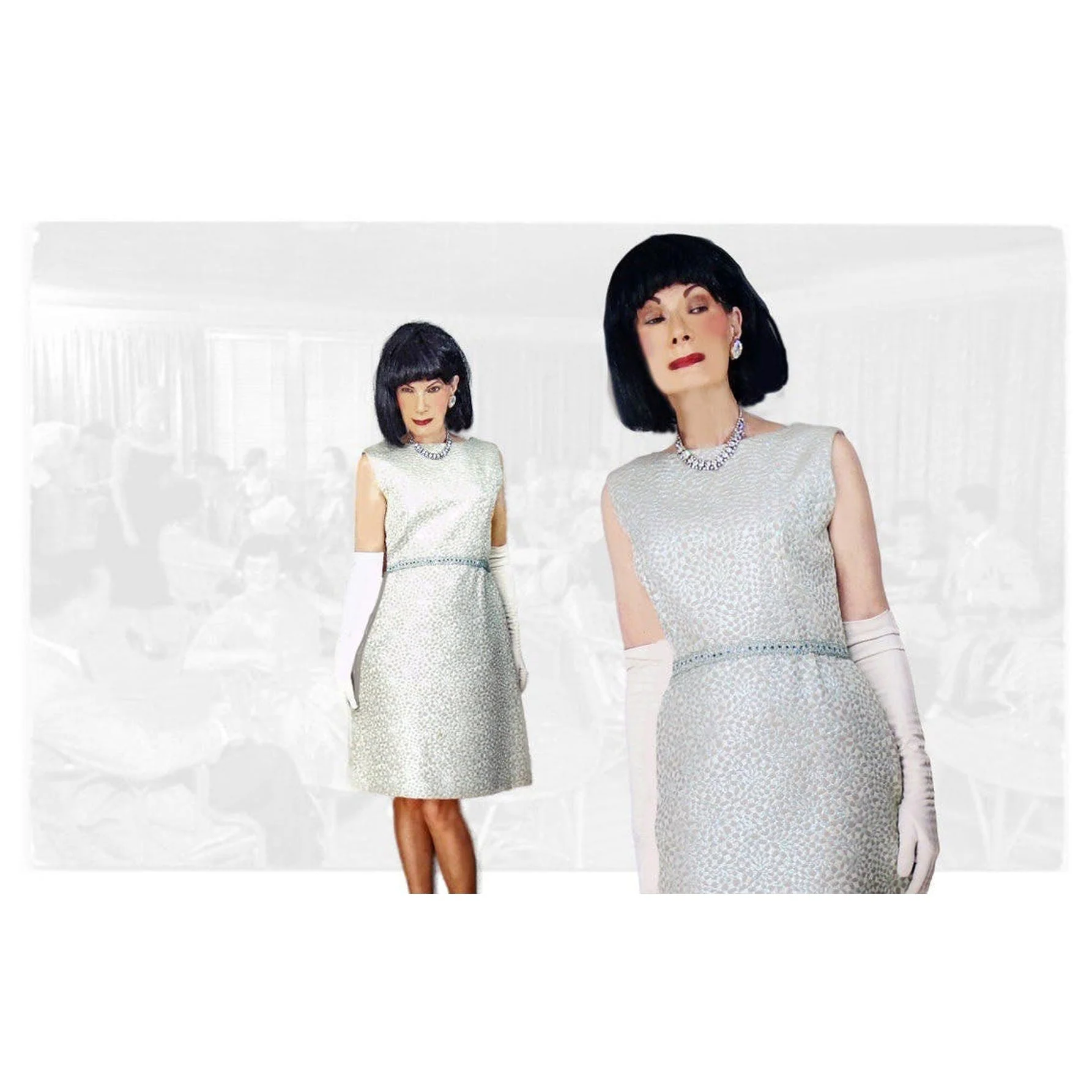 60s Sparkle Brocade Cocktail Dress Is Pale Green By The Collection - Image 3