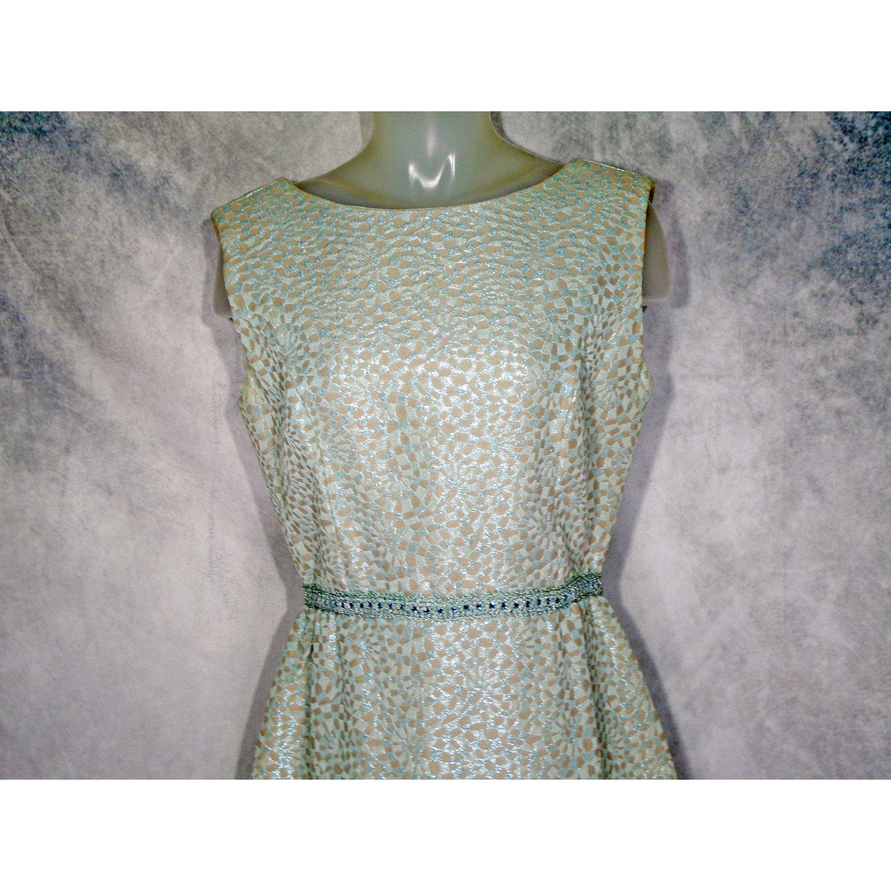 60s Sparkle Brocade Cocktail Dress Is Pale Green By The Collection - Image 5