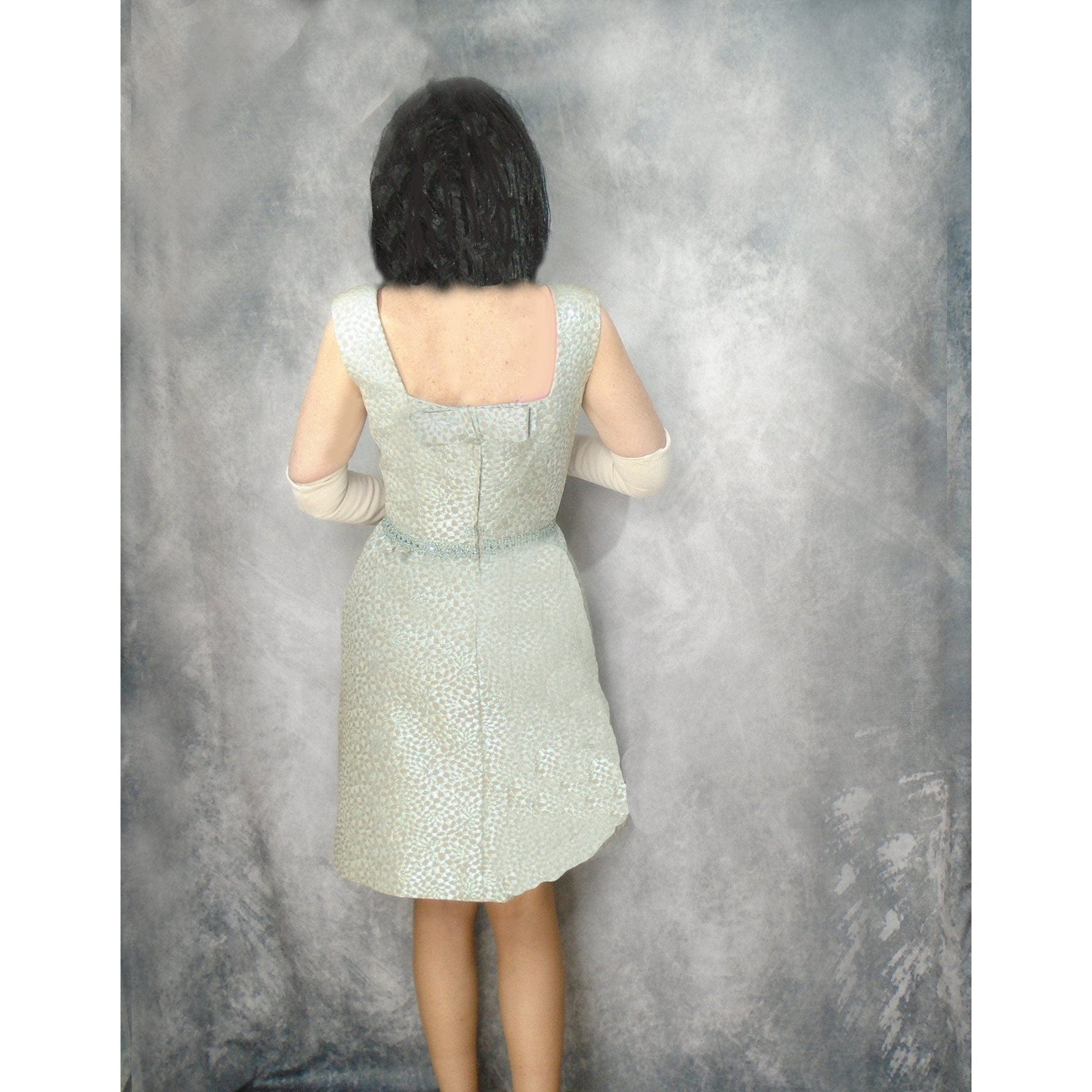 60s Sparkle Brocade Cocktail Dress Is Pale Green By The Collection - Image 7