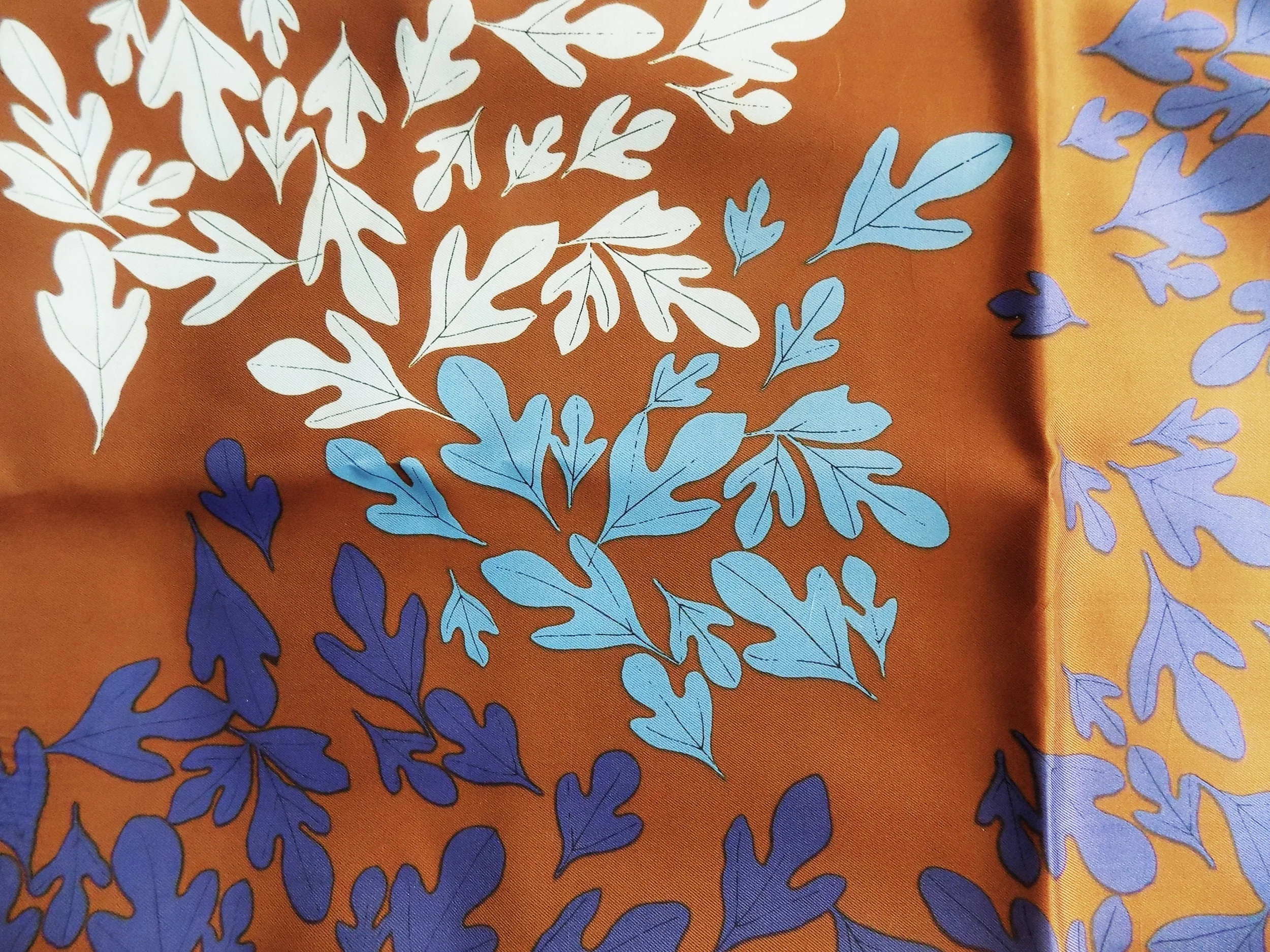 60s Square Vera Scarf Brown Blue Leaf Nature Mid Century by Vera - Image 2