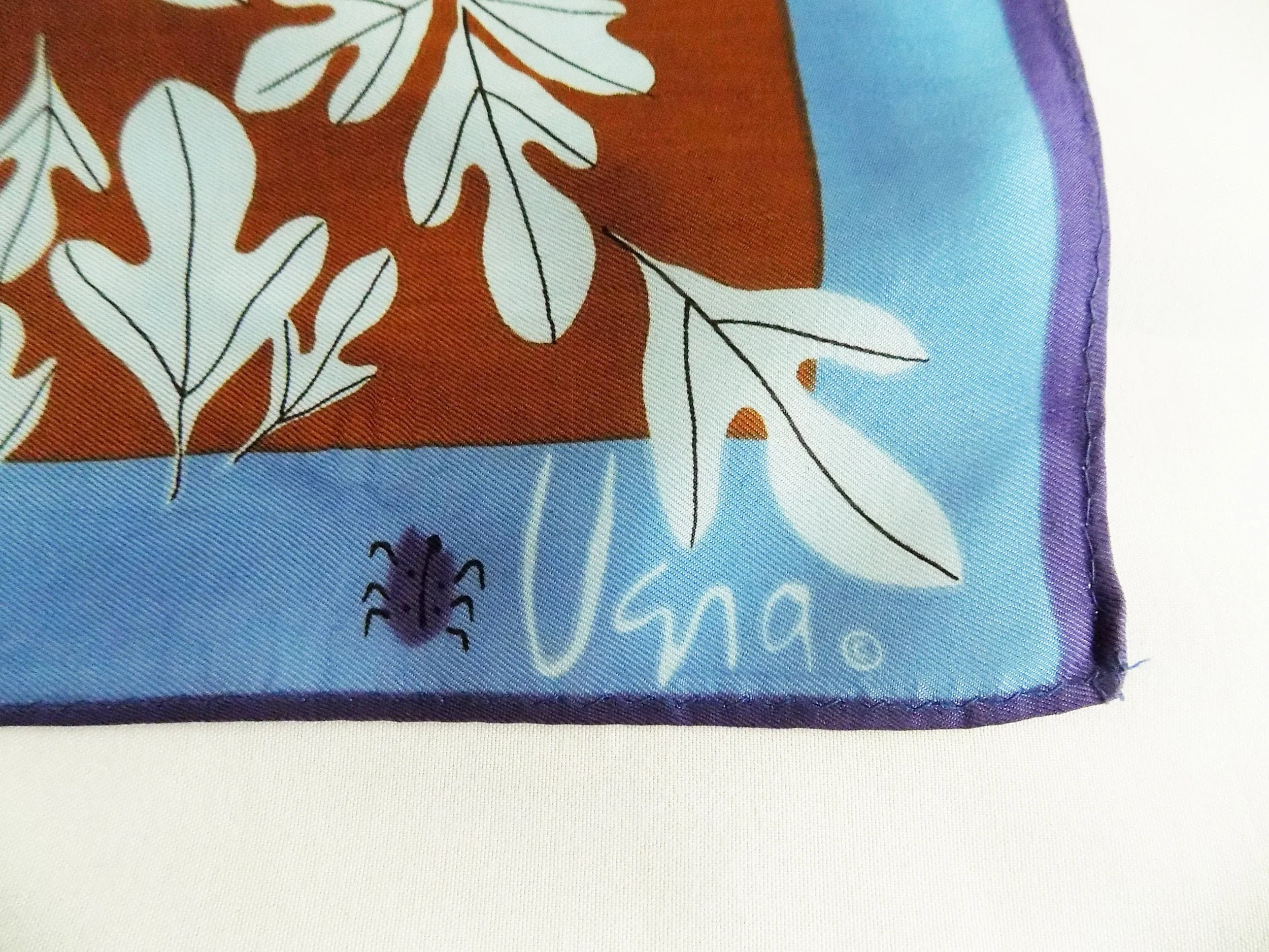 60s Square Vera Scarf Brown Blue Leaf Nature Mid Century by Vera - Image 3