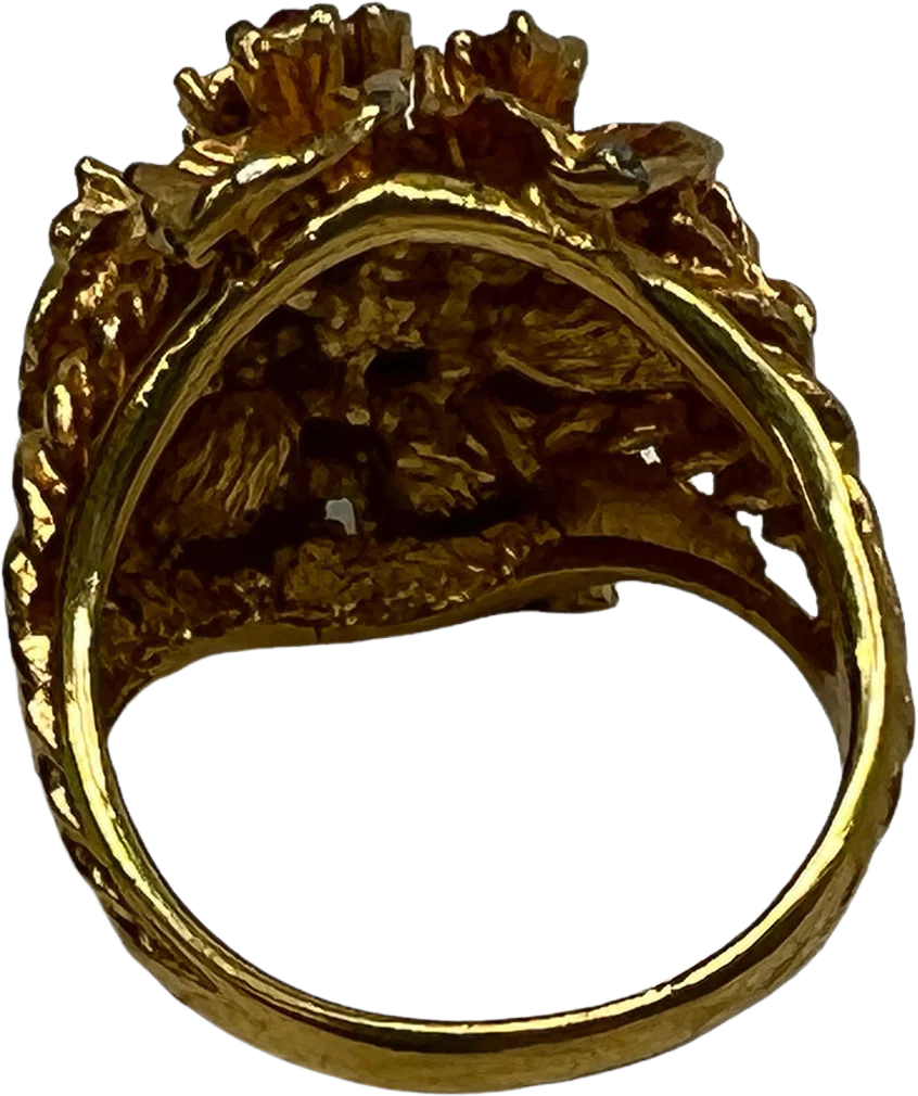 60s Statement Ring 18k Gold Plated Flower Pink Gems - Image 2