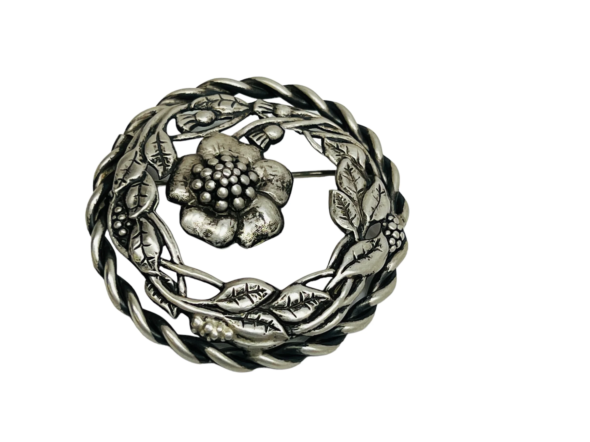 60s Sterling Silver Brooch Mid Century Floral Round - Image 5