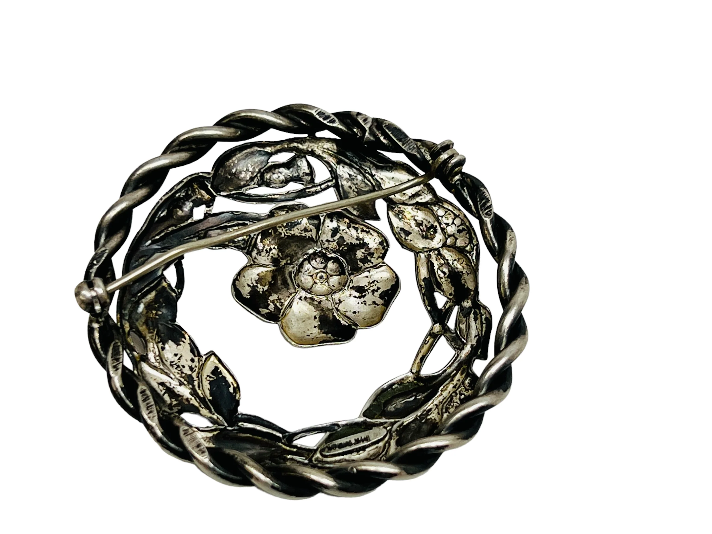 60s Sterling Silver Brooch Mid Century Floral Round - Image 6