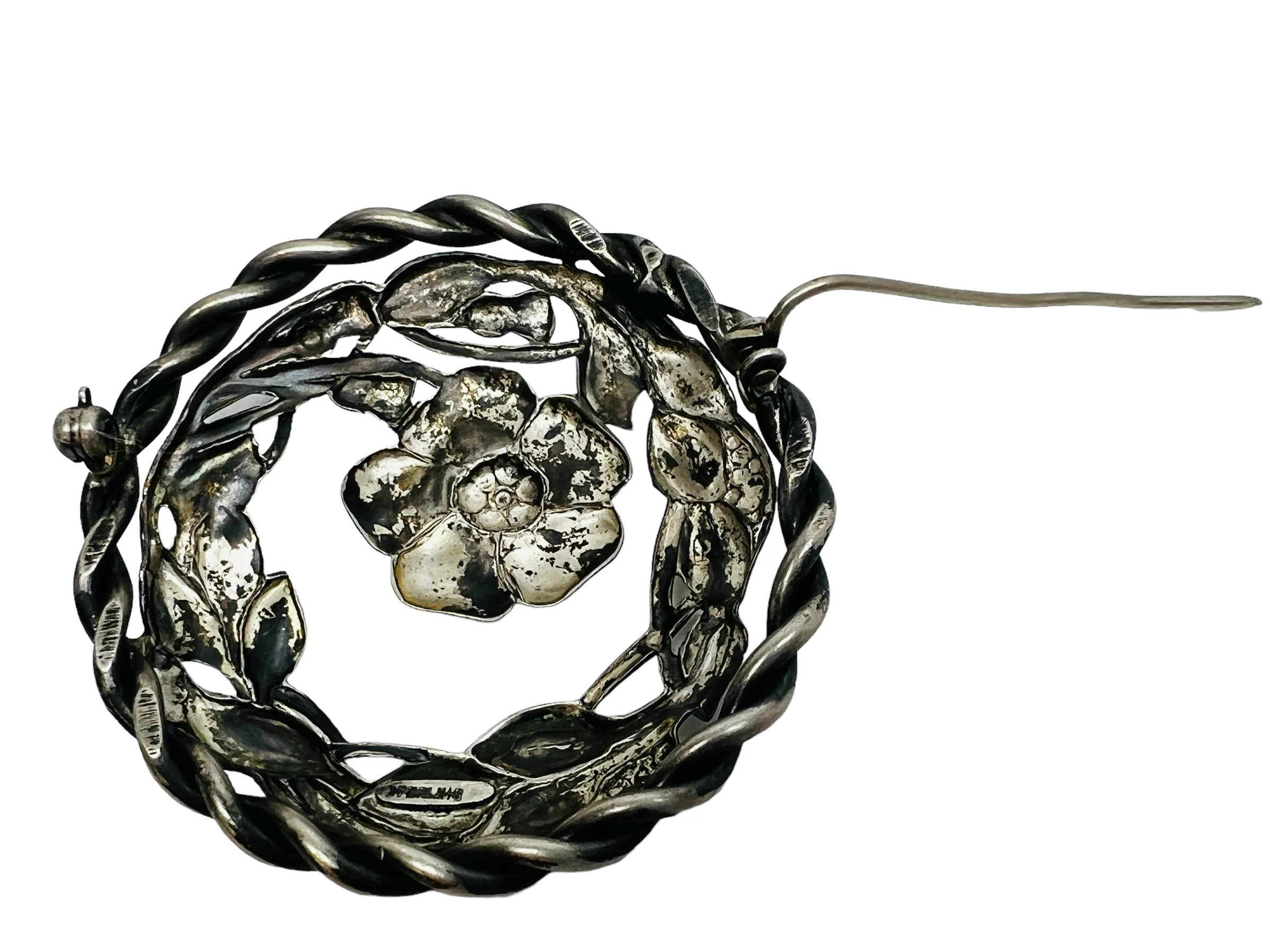 60s Sterling Silver Brooch Mid Century Floral Round - Image 7
