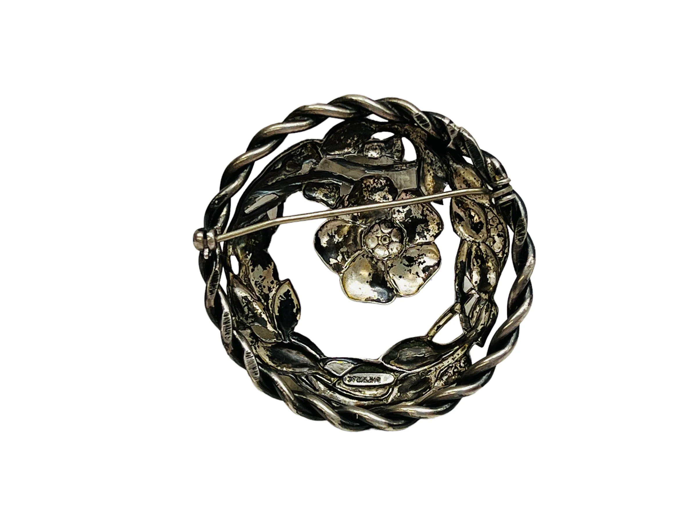 60s Sterling Silver Brooch Mid Century Floral Round - Image 8
