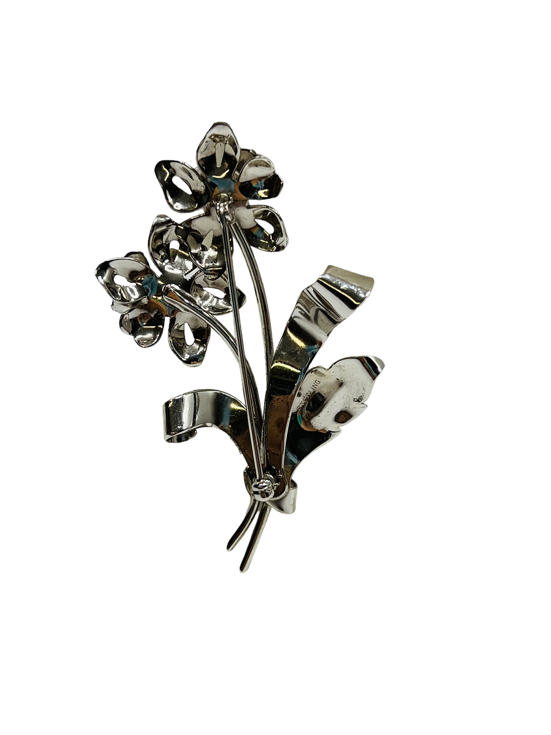 60s Sterling Silver Rhinestone Brooch Mid Century Pin - Image 7