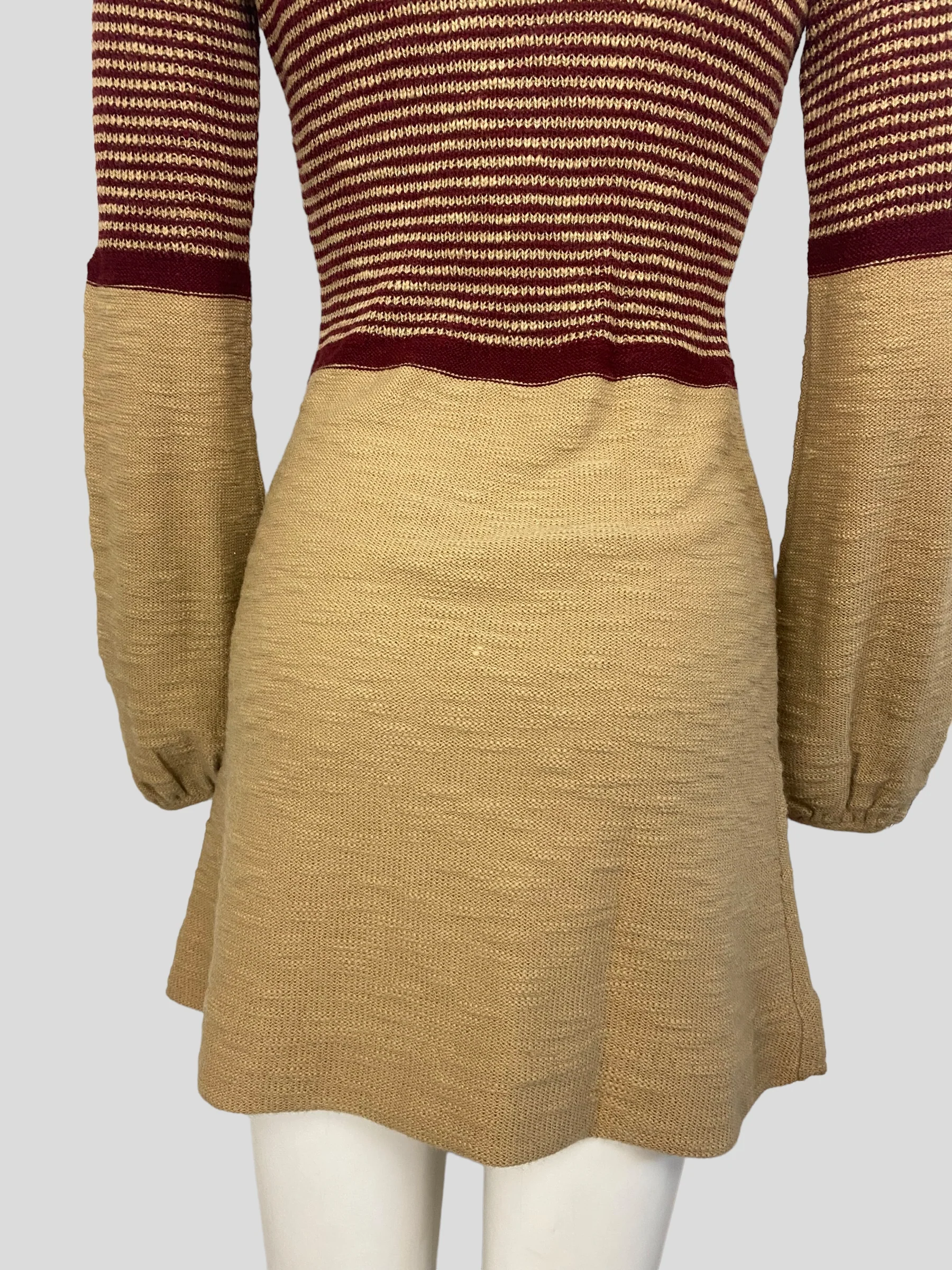 60s Striped Tan And Burgundy Sweater Dress - Image 5