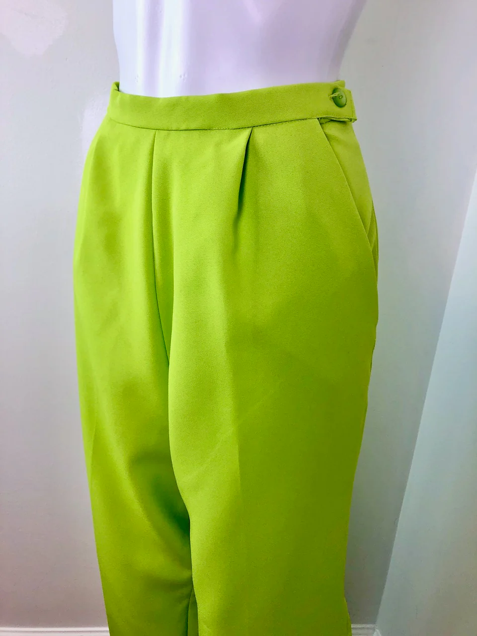 60s Stunning Handmade Chartreuse Acid Green Trousers - Image 4