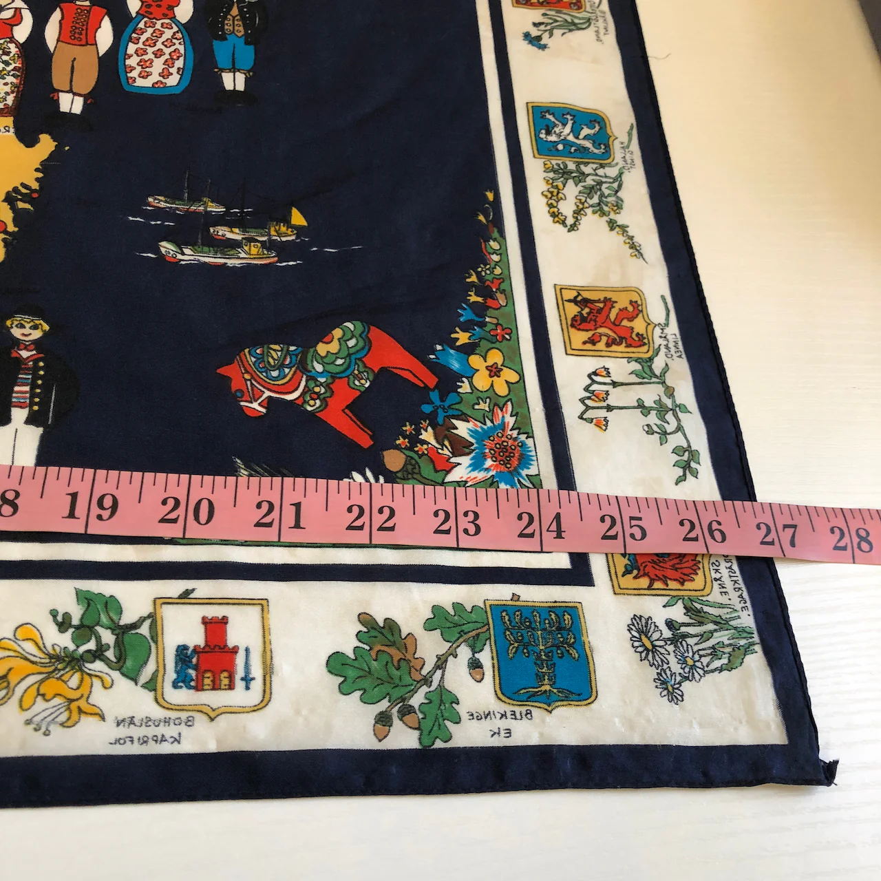 60s Sweden Souvenir Scarf Square Neckerchief By Alfred Keller - Image 10